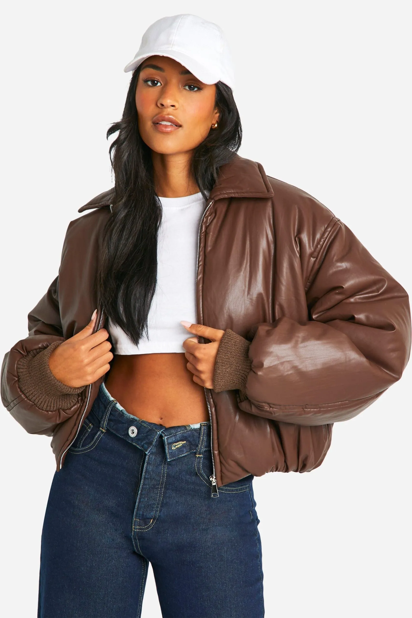 Tall Padded Faux Leather Bomber Jacket