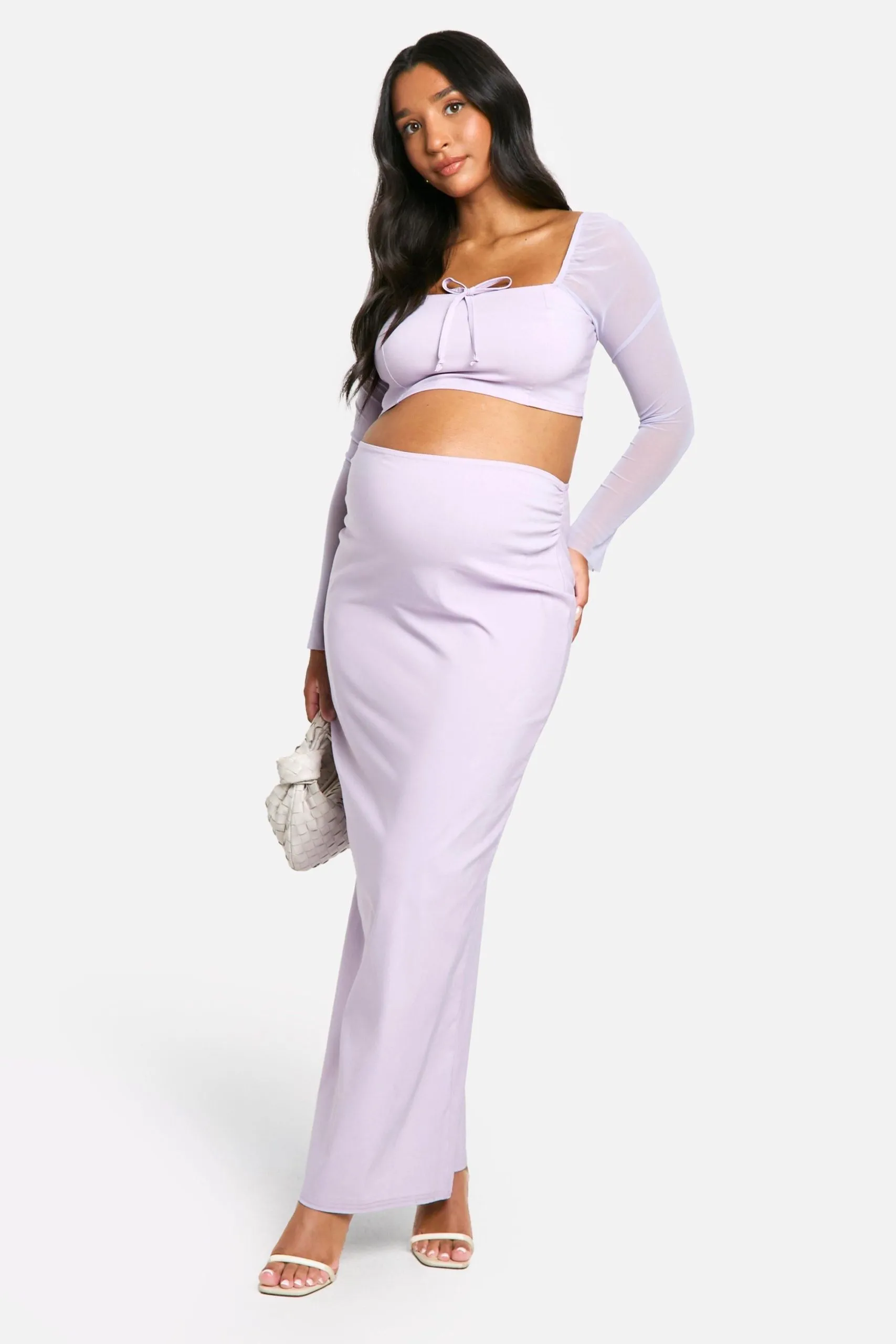 Maternity Bengaline Tie Front Blouse And Maxi Skirt Co-ord