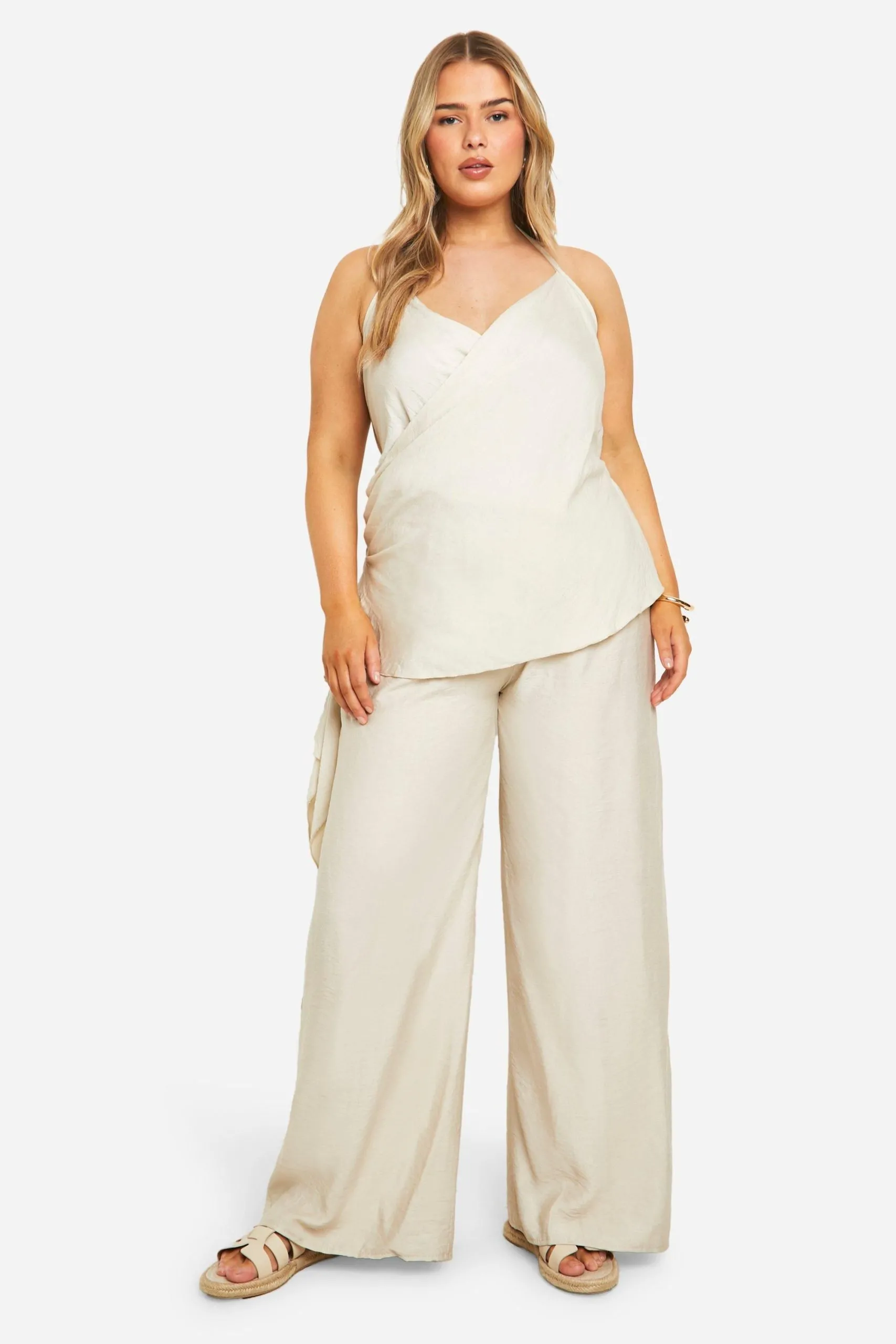 Plus Side Tie Cami And Trouser Set