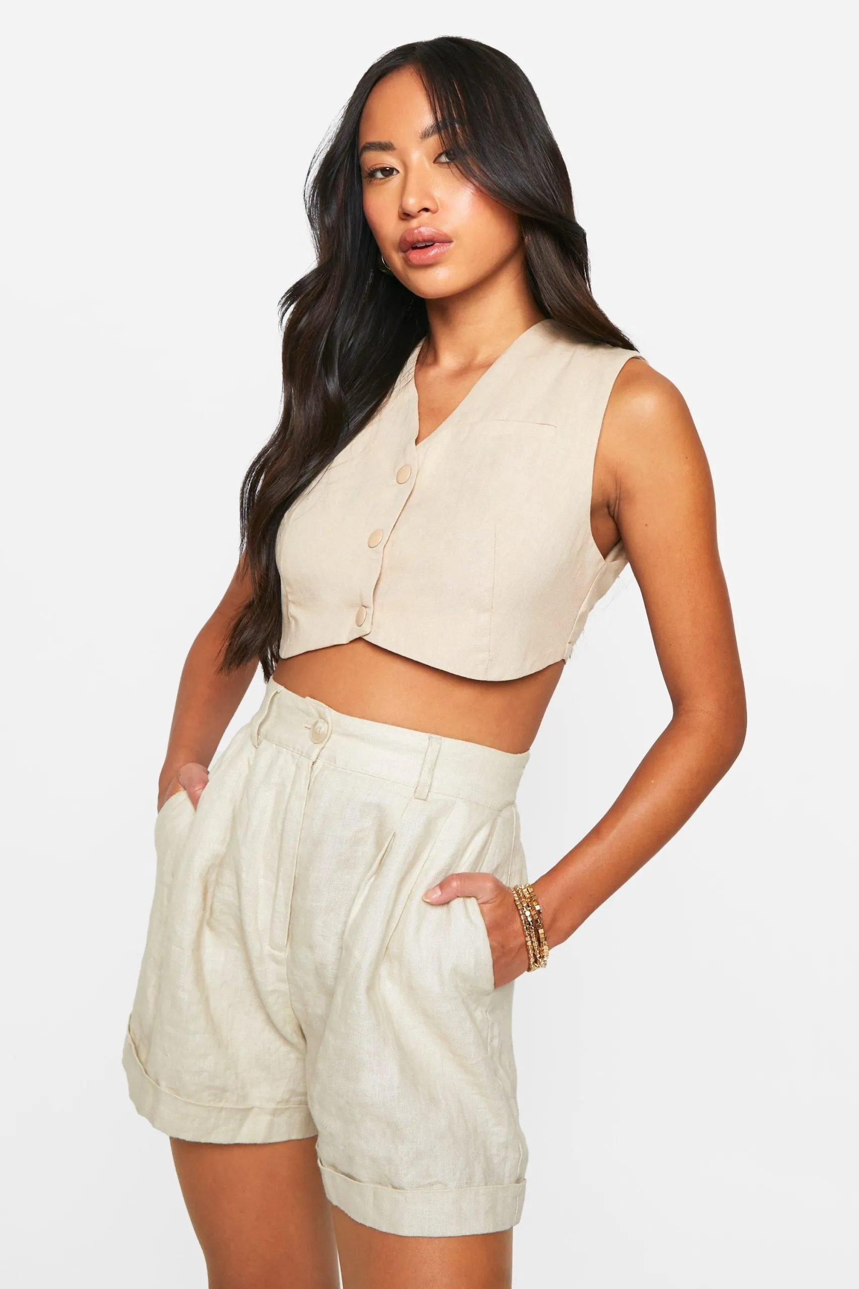 Woven Super Crop Tailored Waistcoat