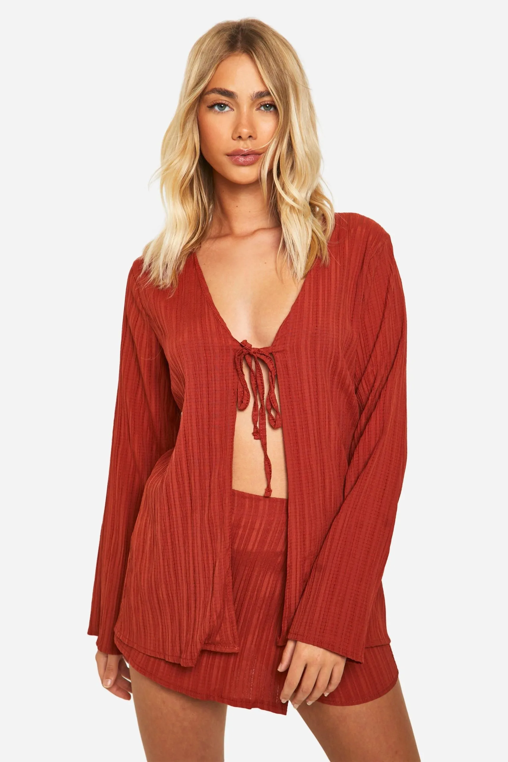 Woven Crinkle Tie Front Top & Wrap Skort