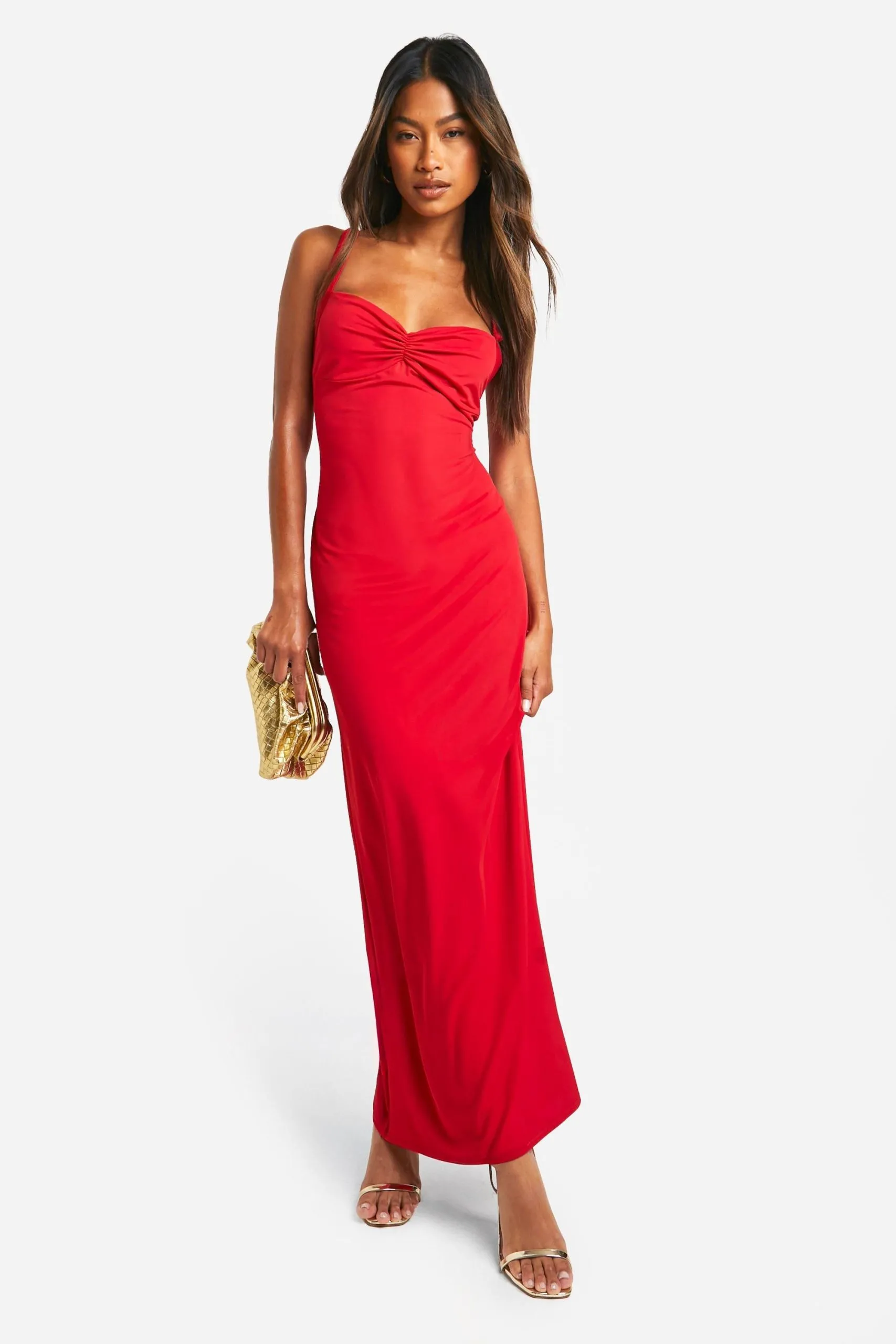 Premium Matte Slinky Ruched Bust Maxi Dress