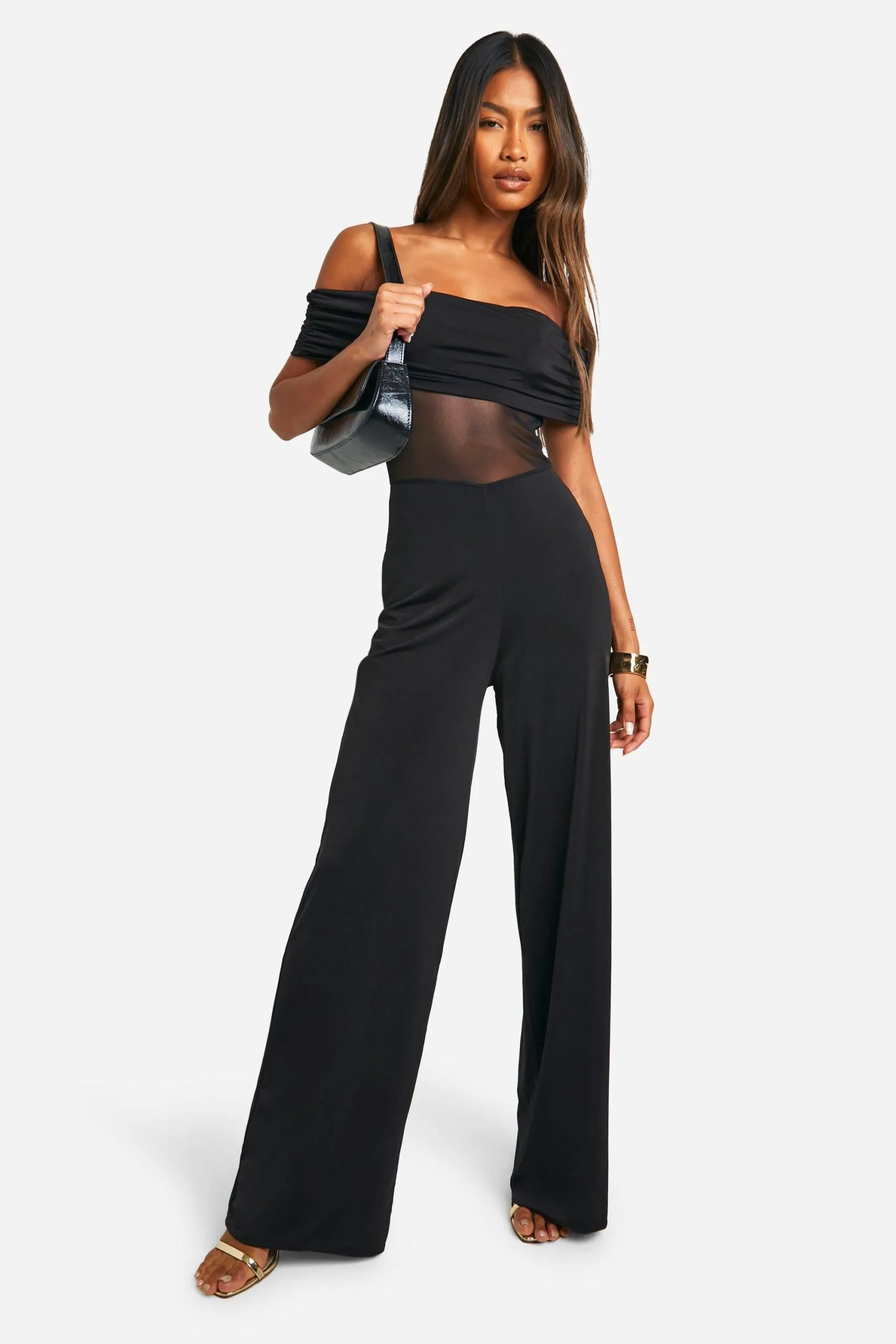 Bardot Mesh Panel Wide Leg Jumpsuit