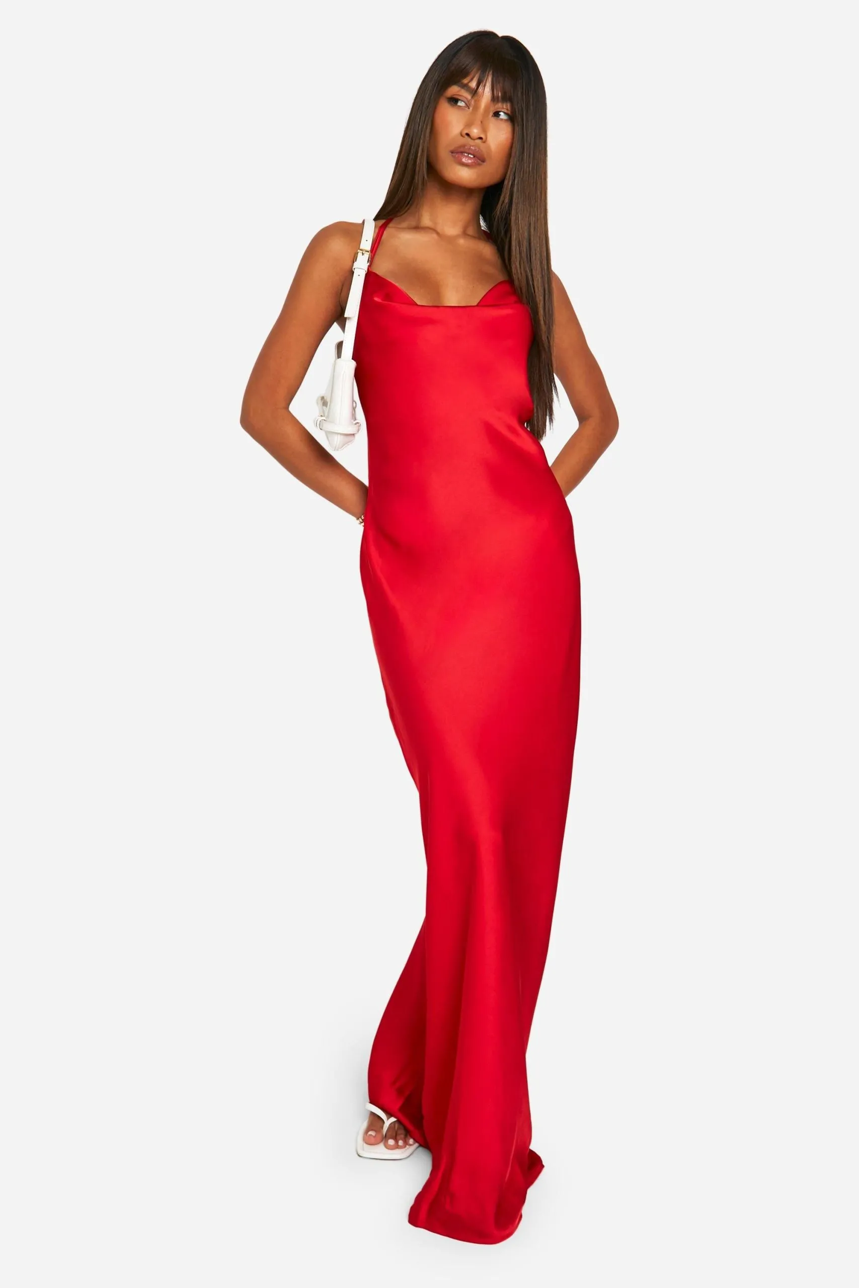 Satin Twist Strap Detail Maxi Dress