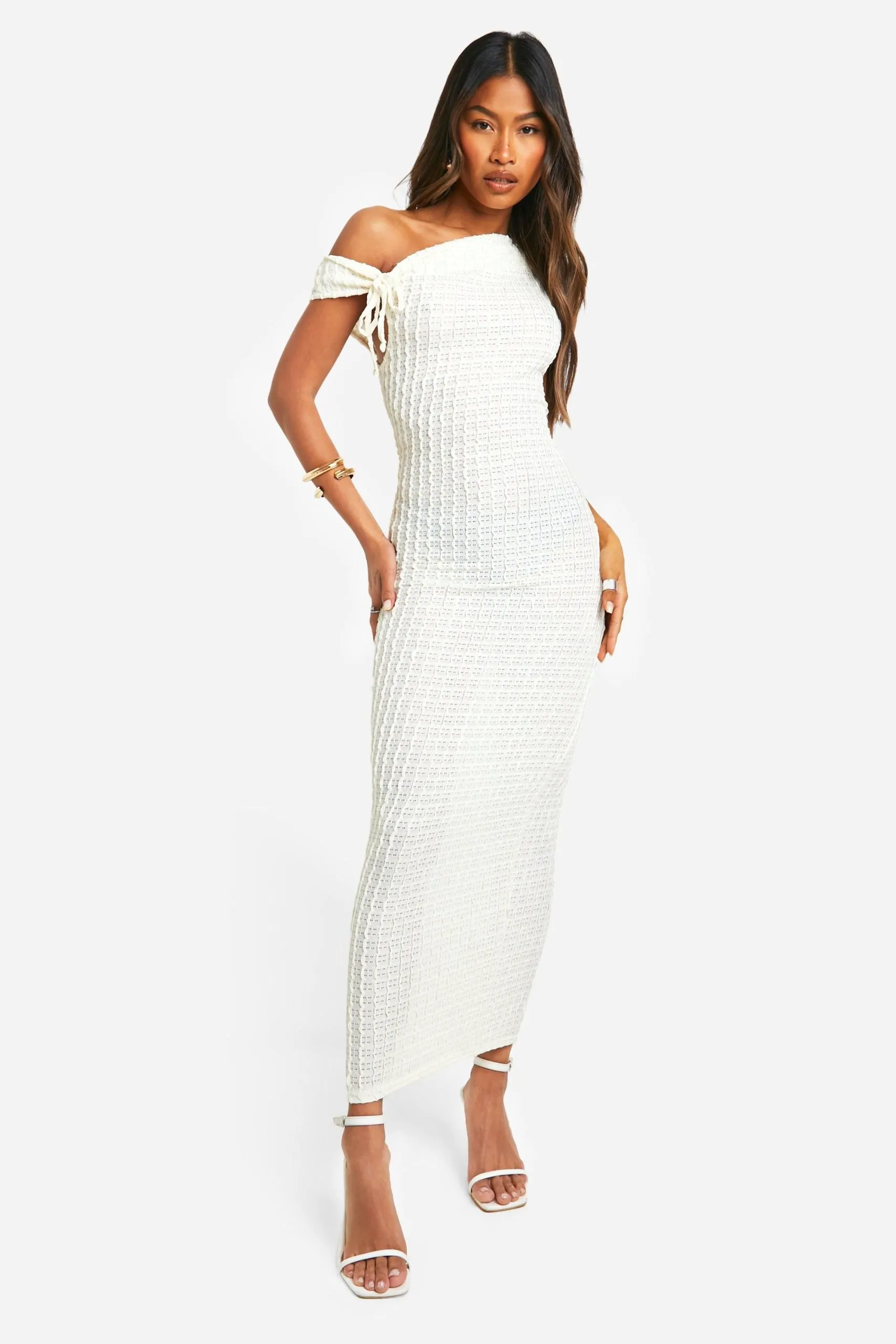 Asymmetric Textured Midaxi Dress