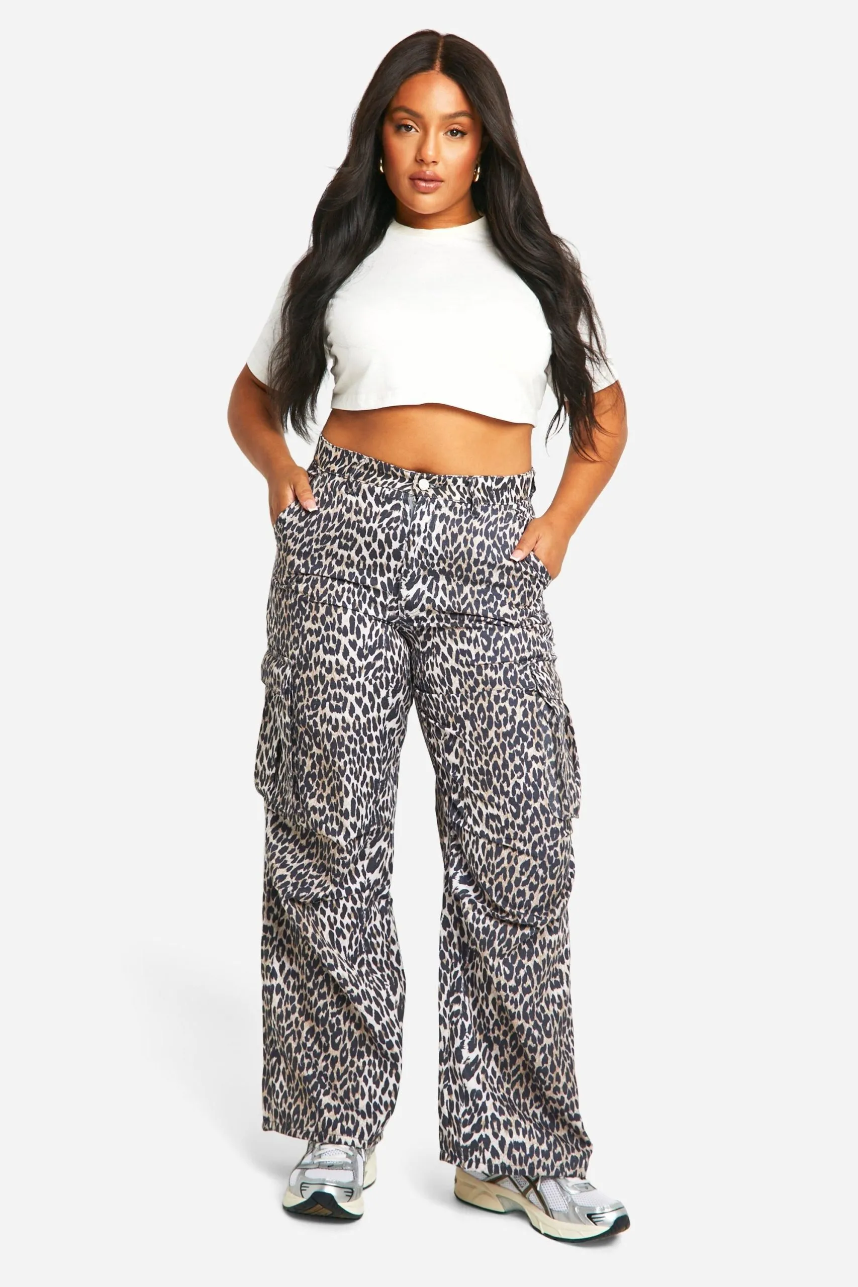 Plus Washed Leopard Cargo Trouser
