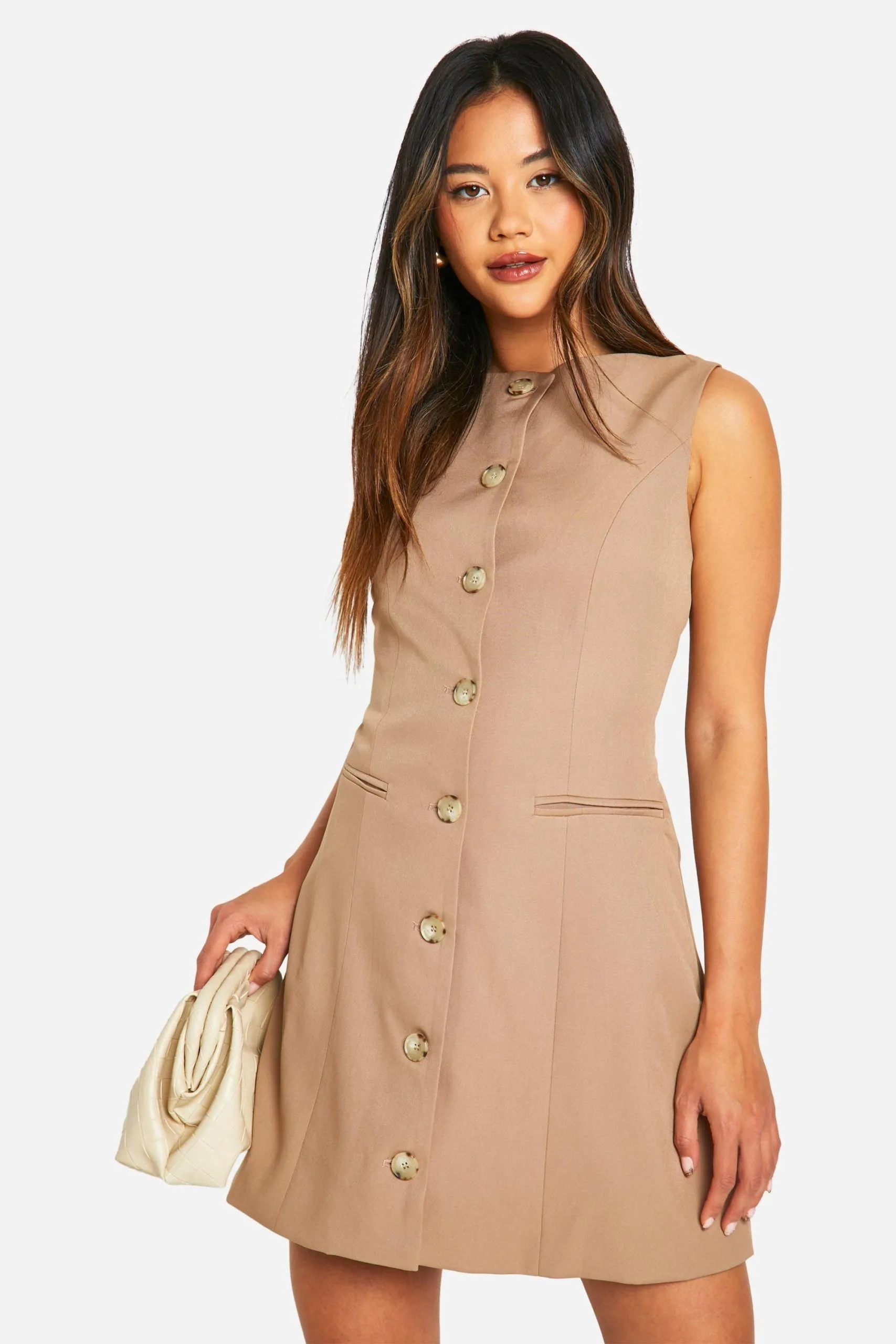 Slash Neck Mock Horn Mini Dress