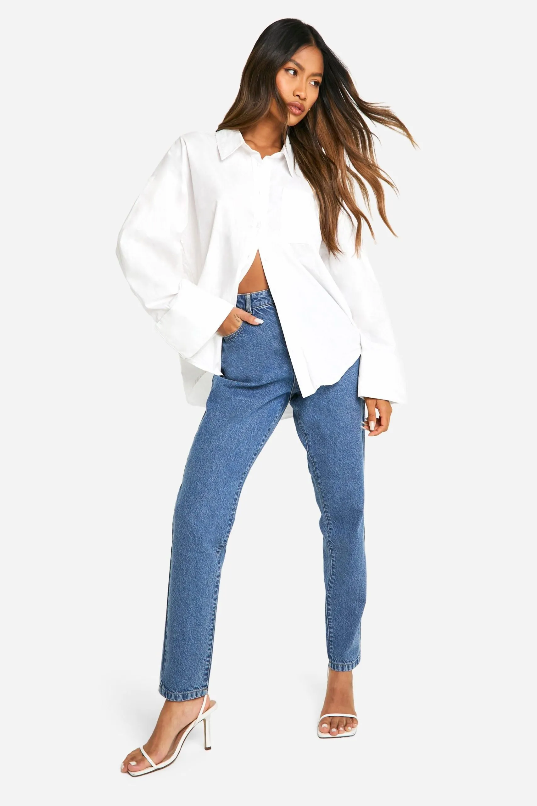Boohoo Basics 32 Inch Leg High Waisted Slim Fit Mom Jeans