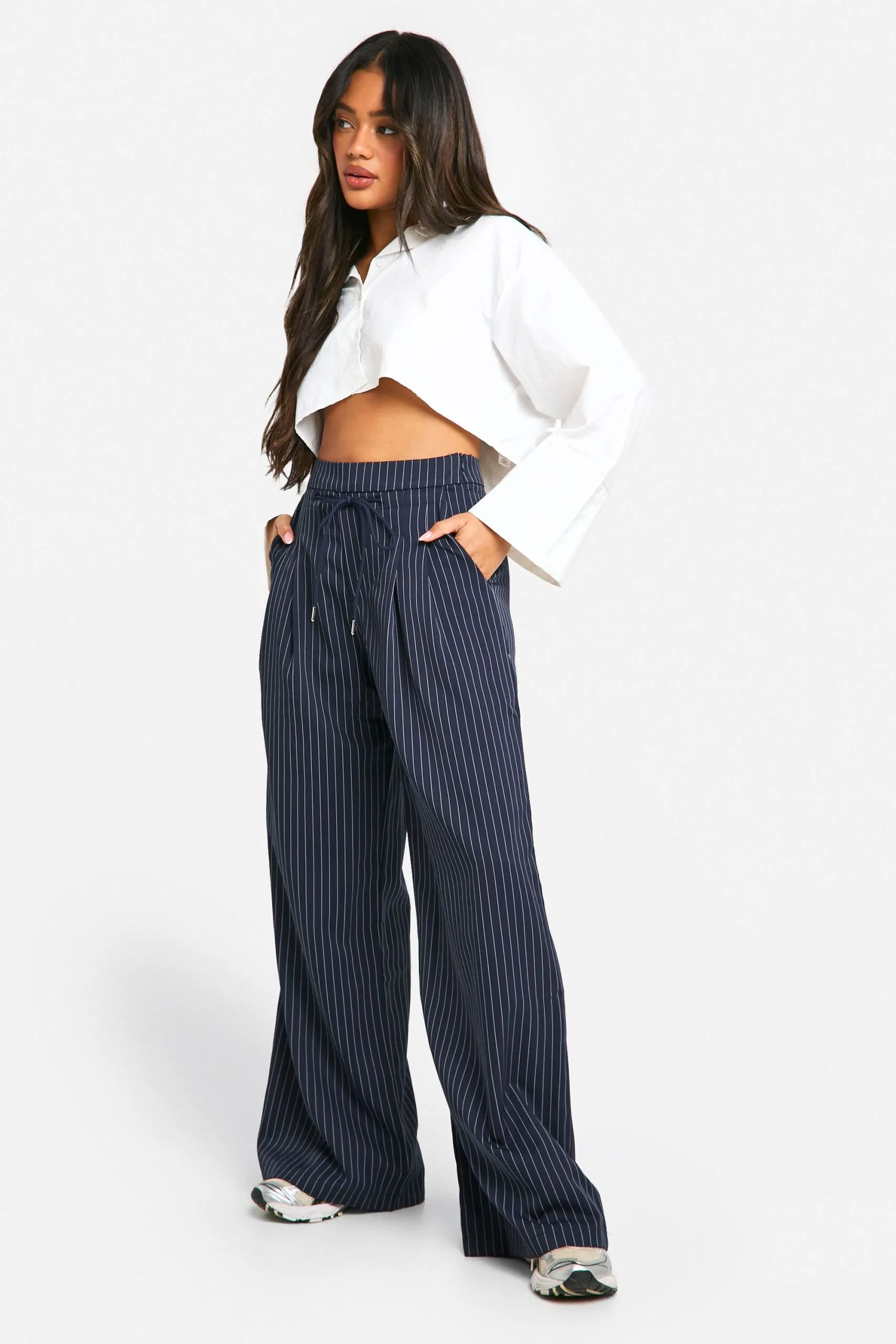 Pinstripe Drawstring Waist Slouch Dad Trouser