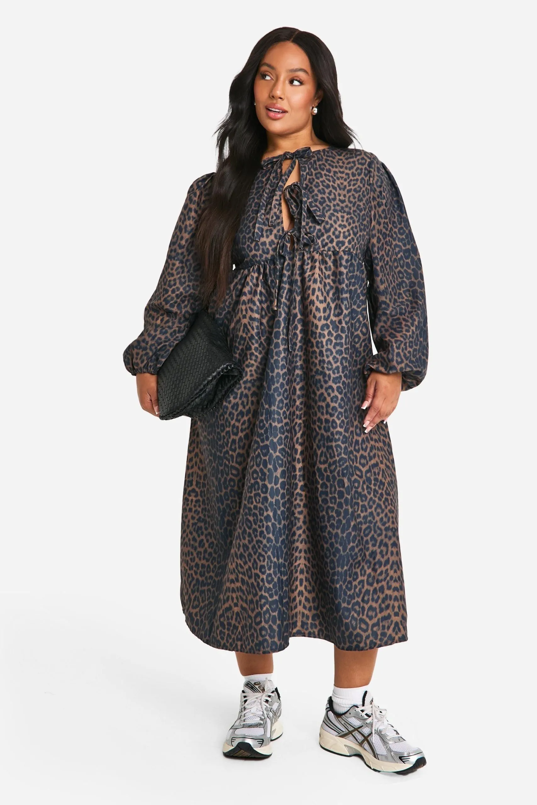 Plus Woven Leopard Midi Smock Dress