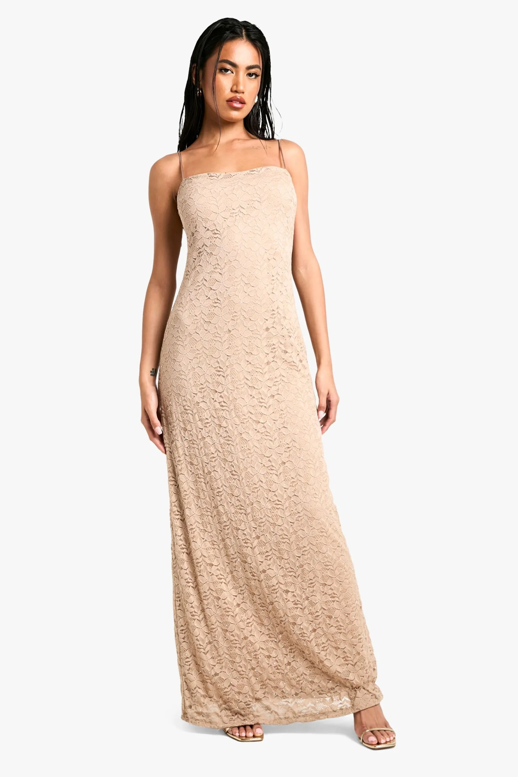 Strappy Lace Diamante Maxi Dress