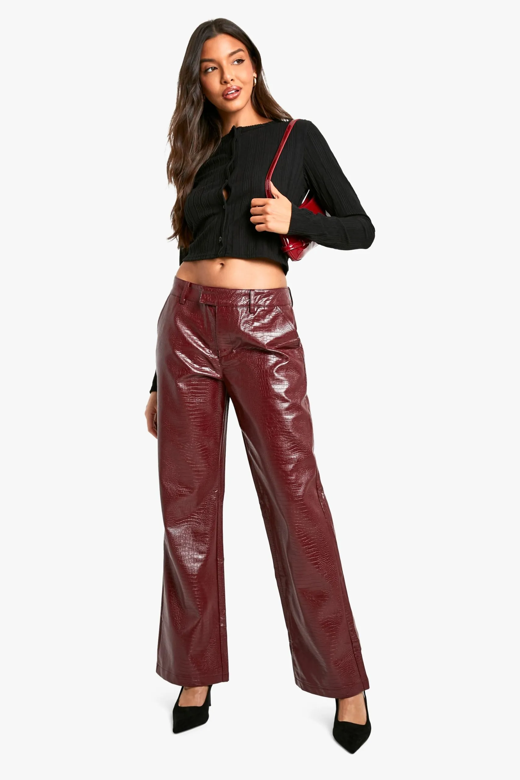 Croc Pu Low Rise Straight Leg Trouser