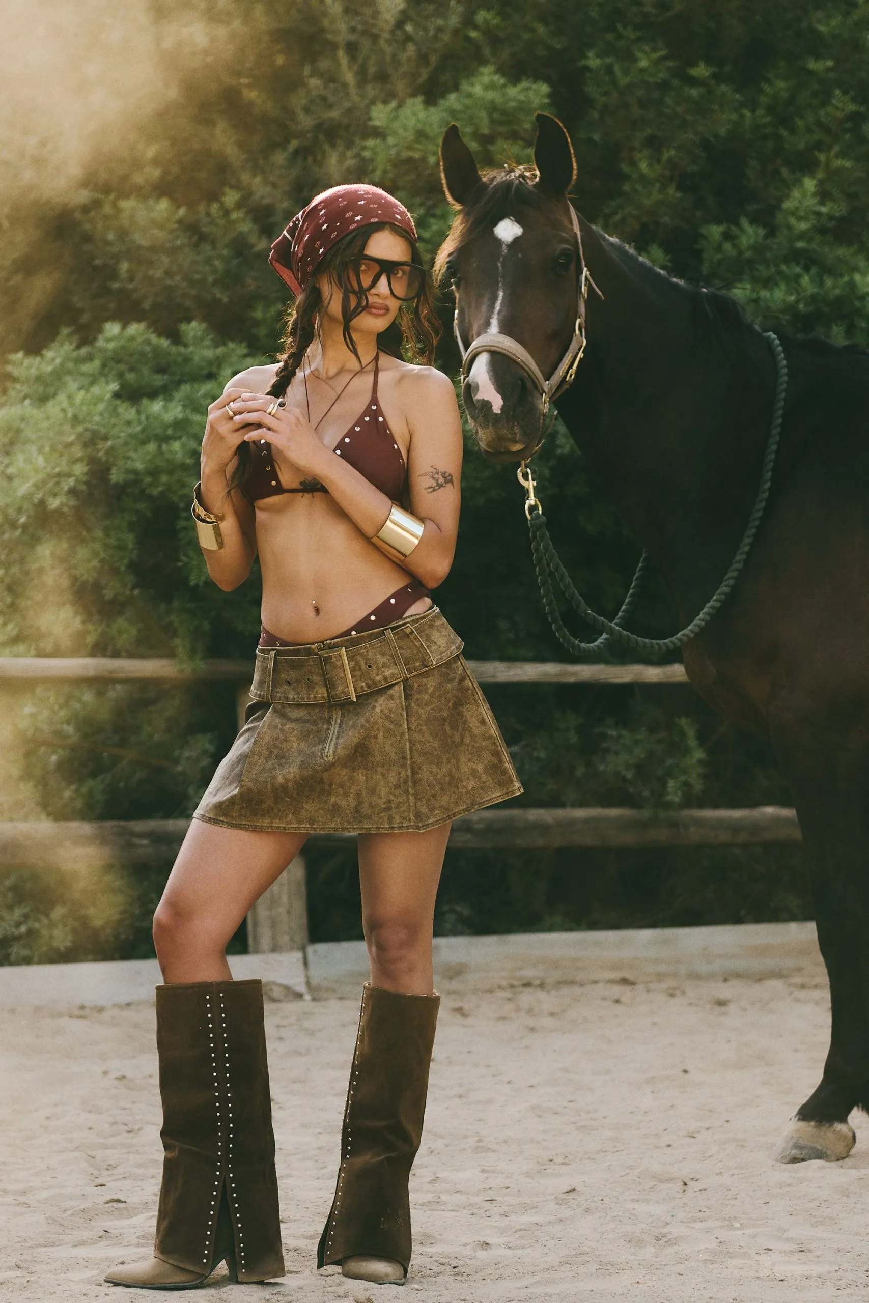 Washed Pu Belted Micro Mini Skirt