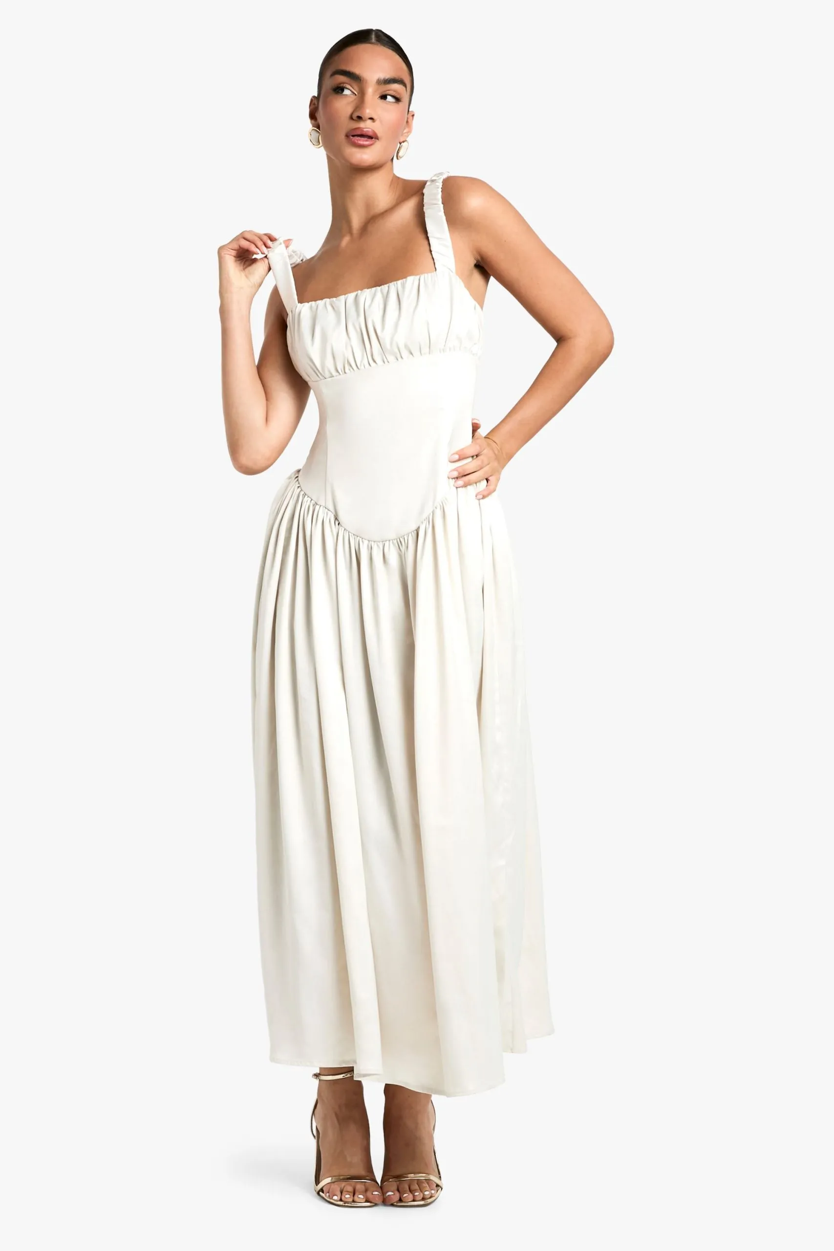 Satin Milkmaid Midaxi Dress