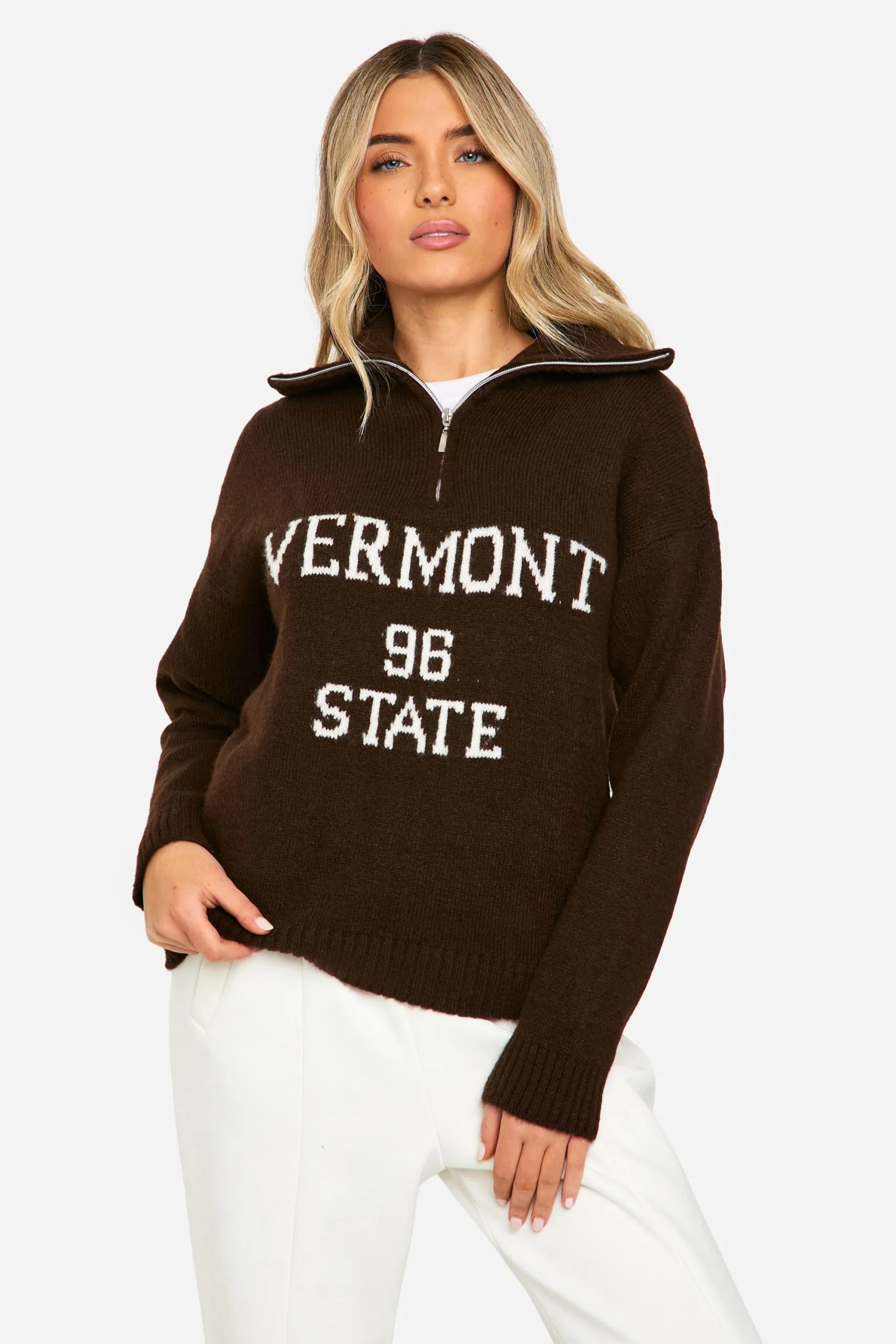 Vermont Oversized Knitted Zip Neck Jumper