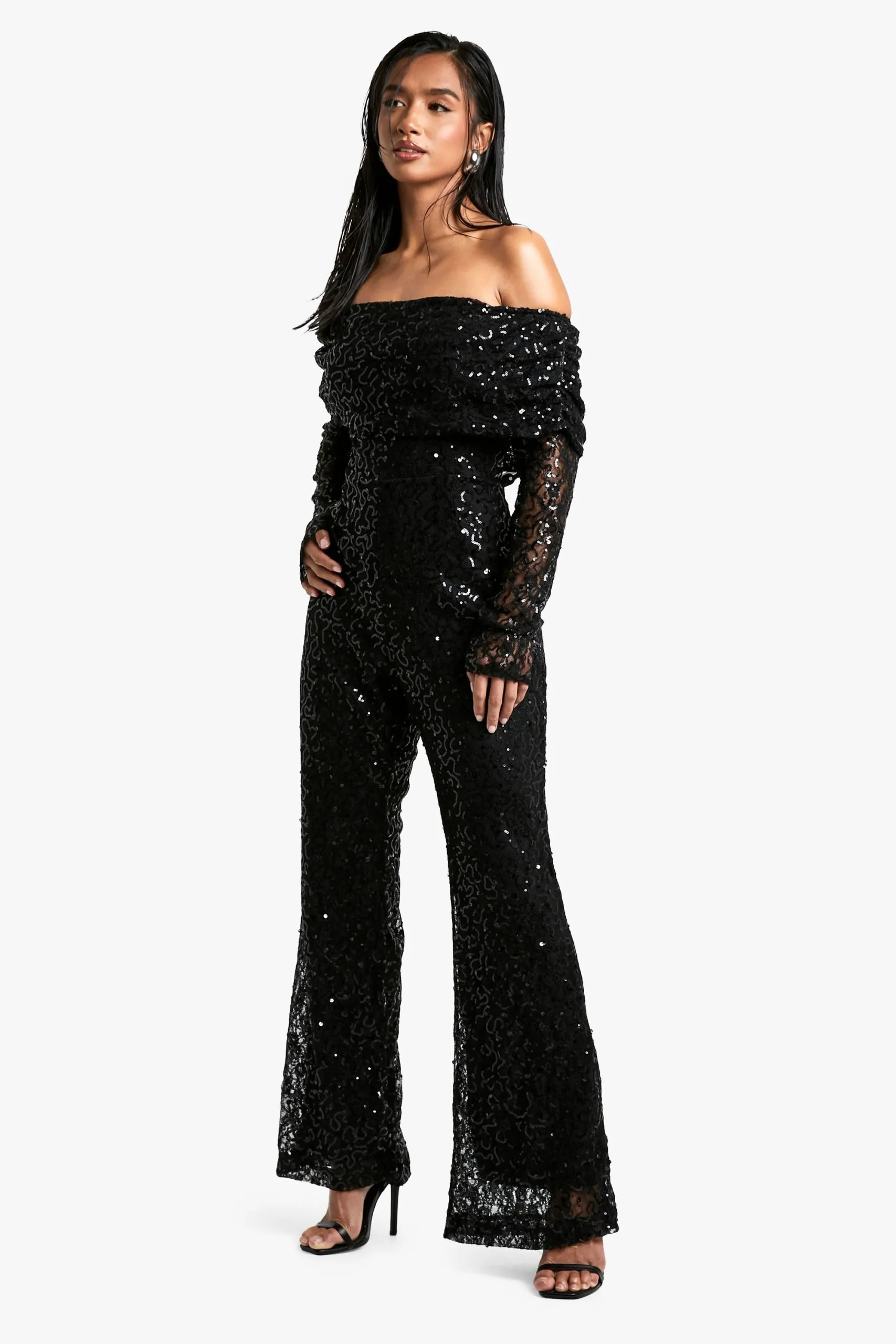 Petite Bardot Sequin Lace Jumpsuit
