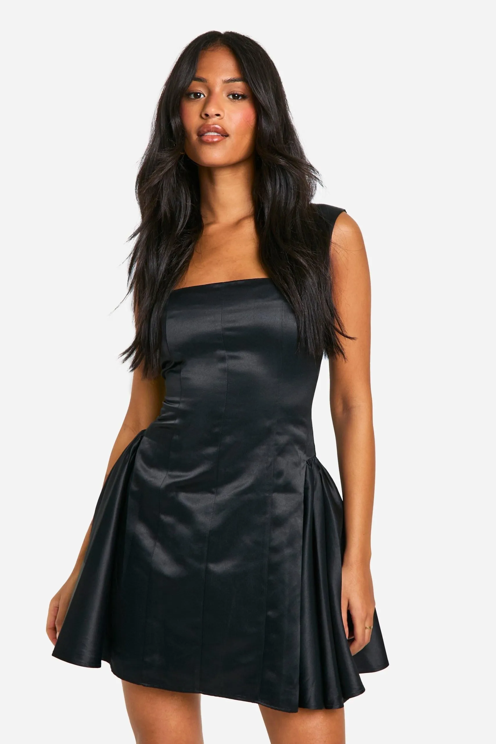 Tall Satin Structured Square Neck Skater Dress