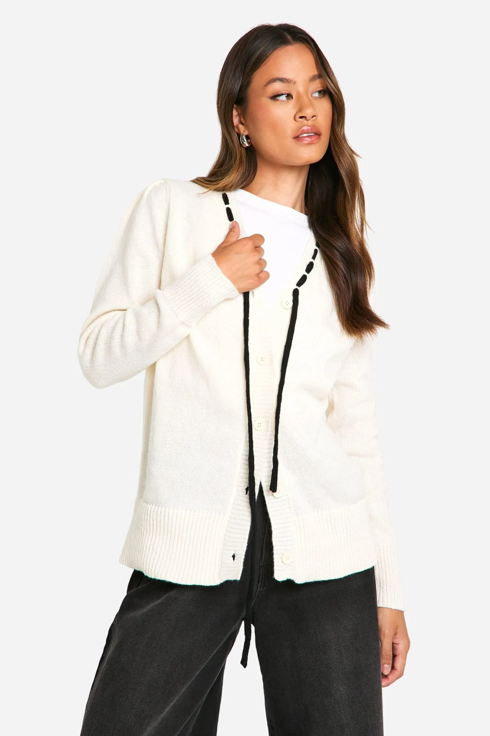 Tall Contrast Ribbon Knitted Cardigan