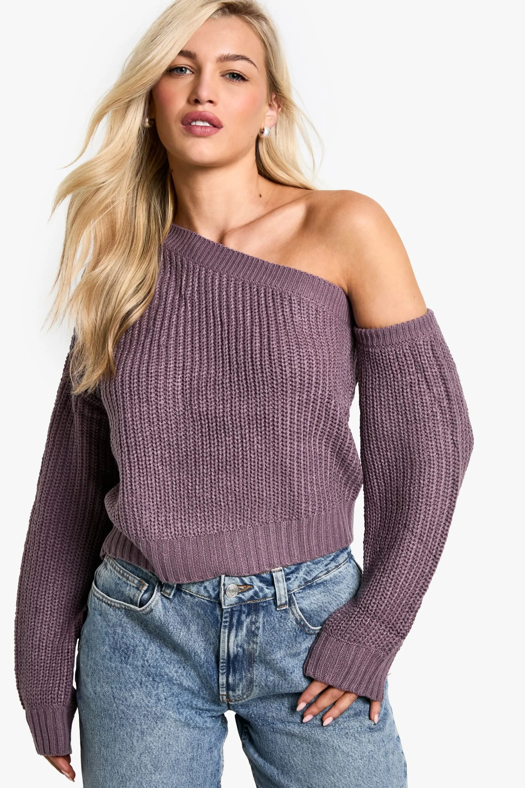 Knitted Asymmetric Shoulder Jumper