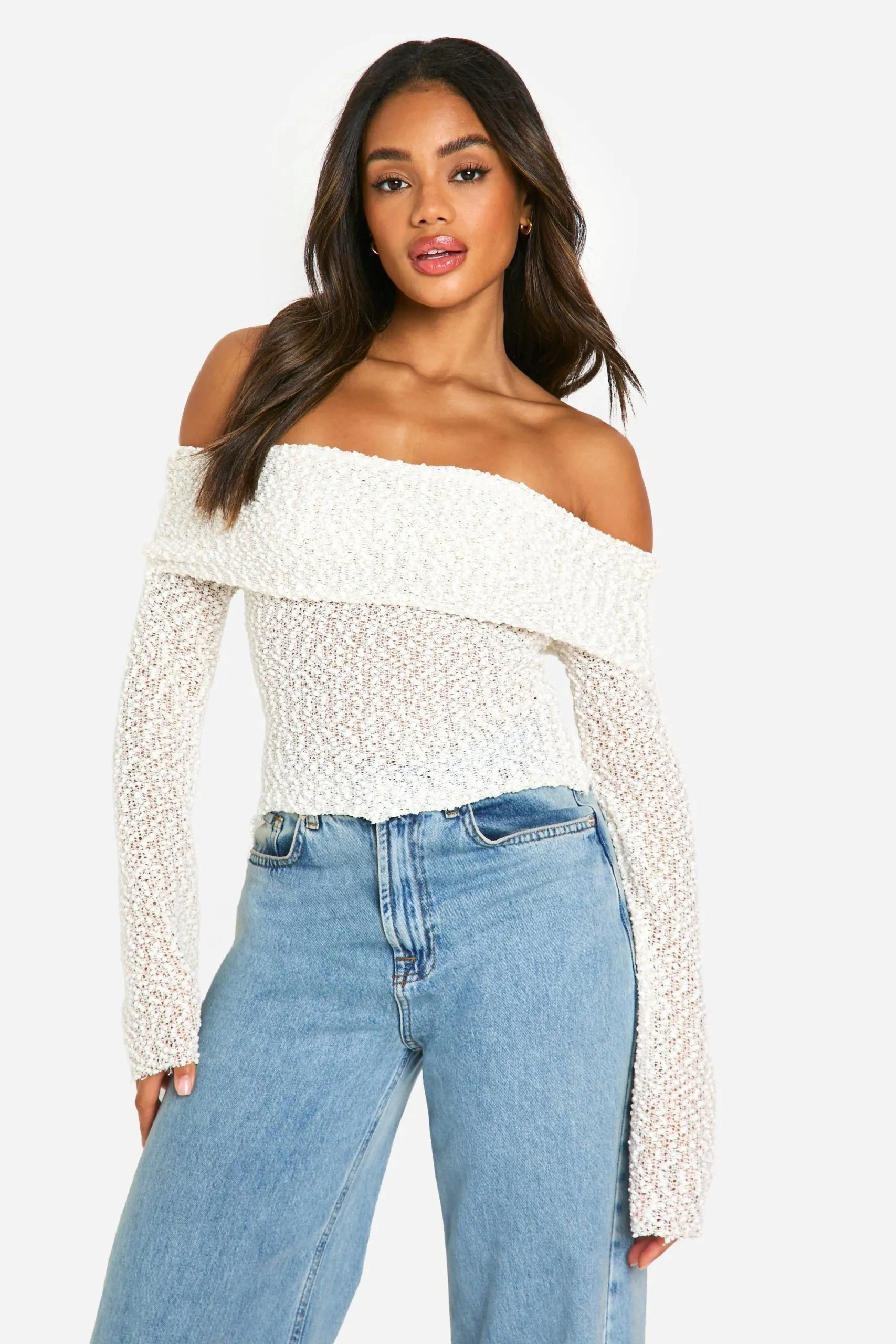 Boucle Fold Over Bardot Top