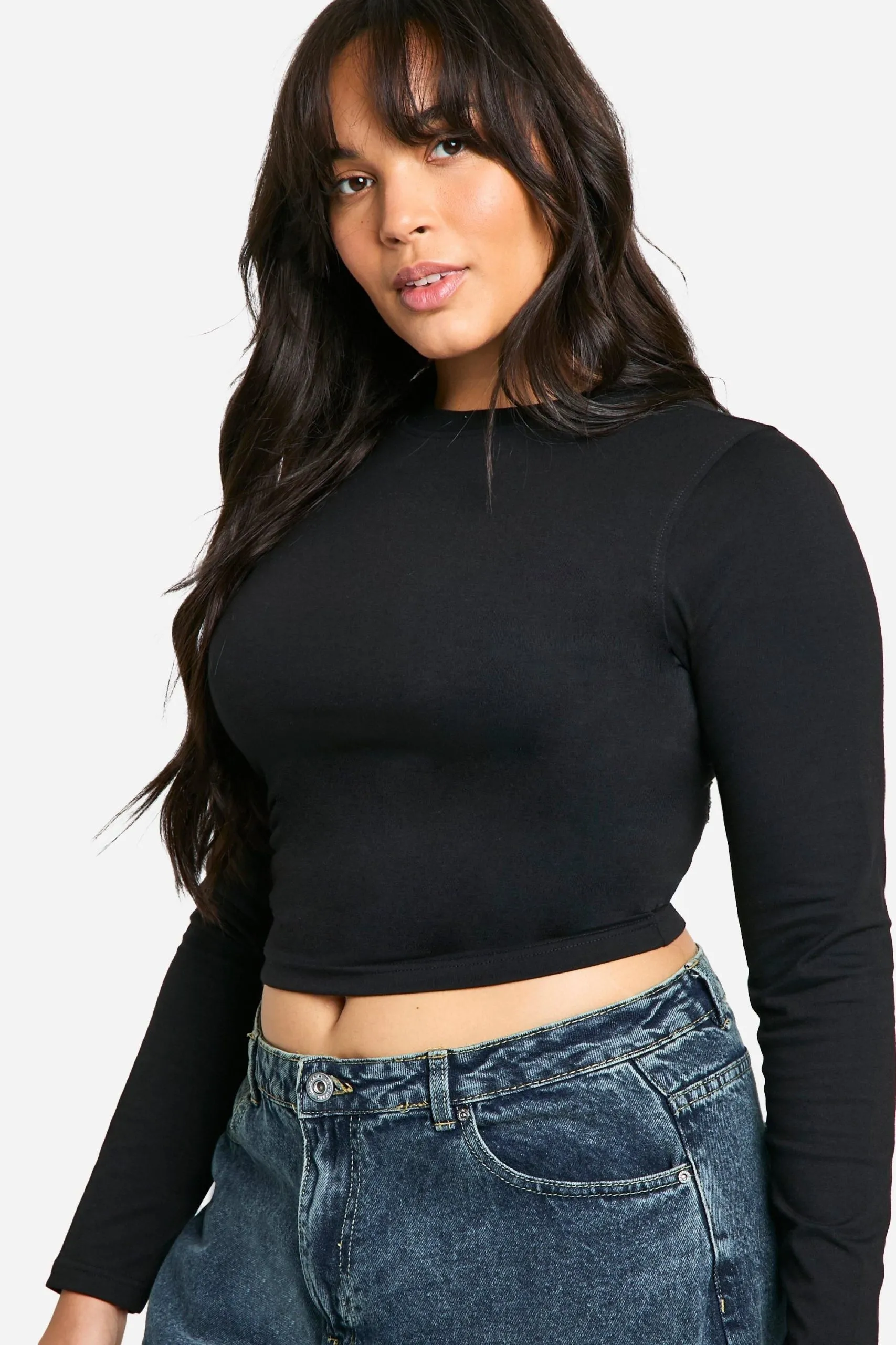 Boohoo Basics Plus Long Sleeve Fitted Crew Neck T-Shirt