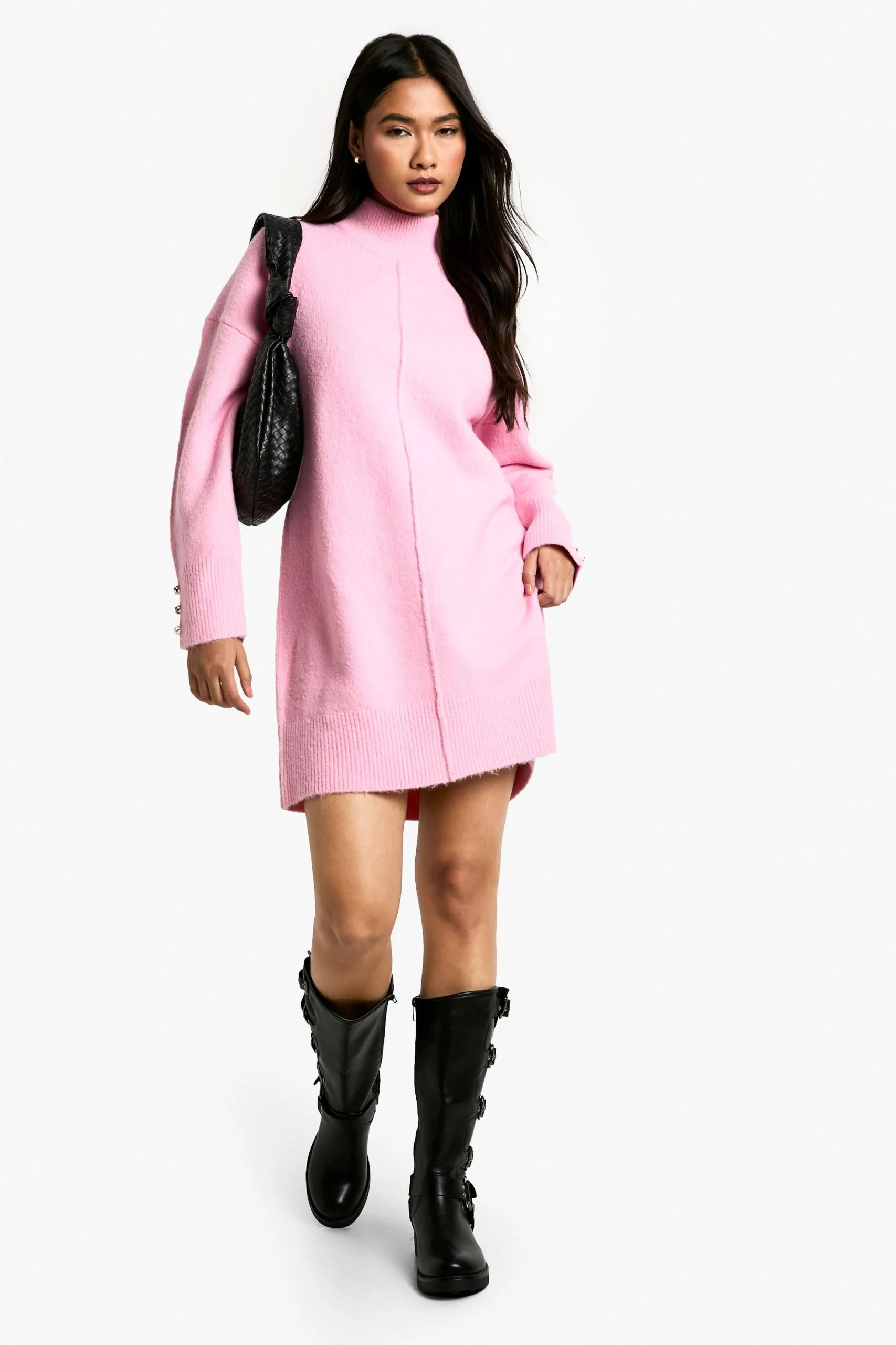 Seam Detail Oversized Knitted Mini Dress