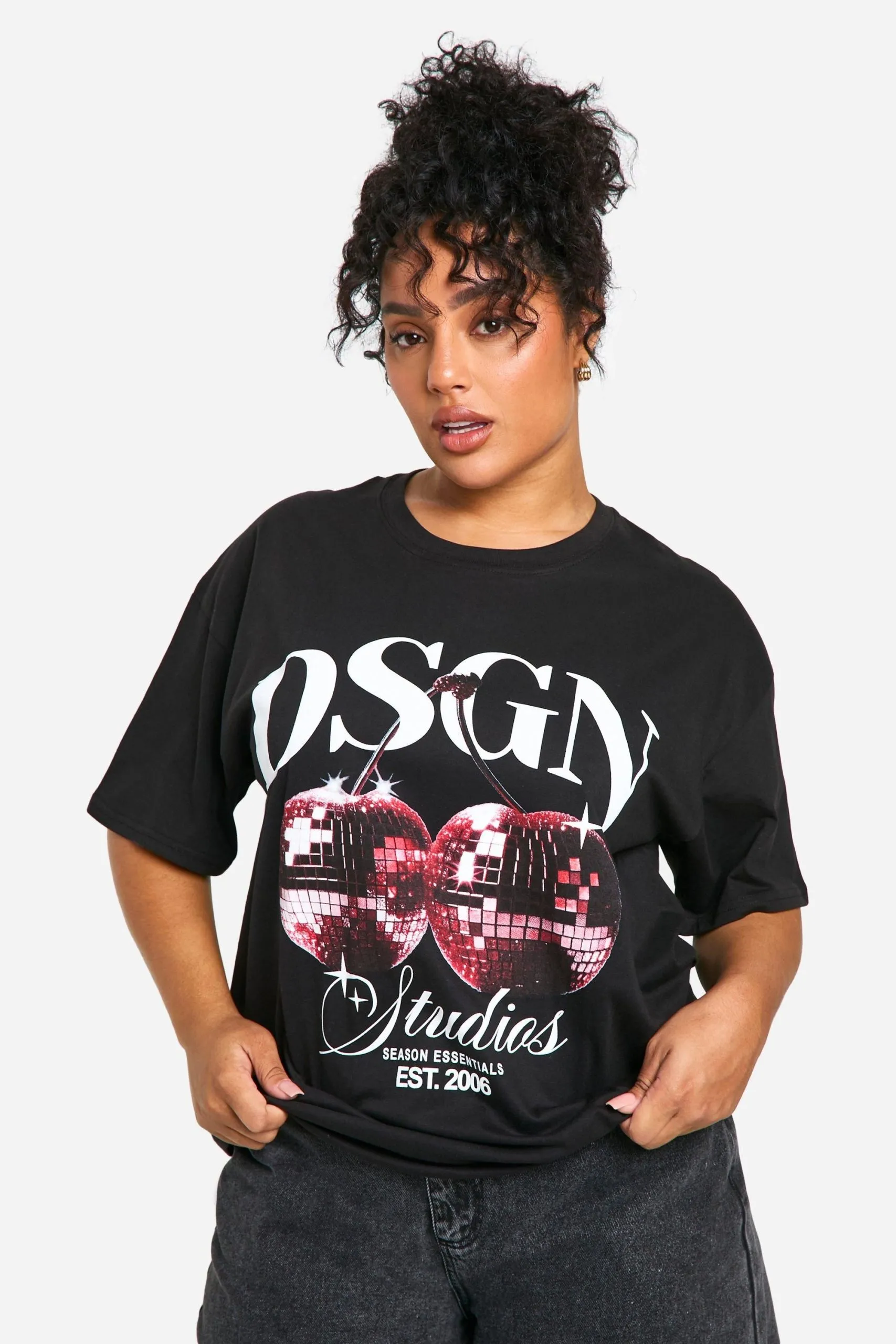 Plus DSGN Studio Cherry Disco Ball Oversized T-Shirt