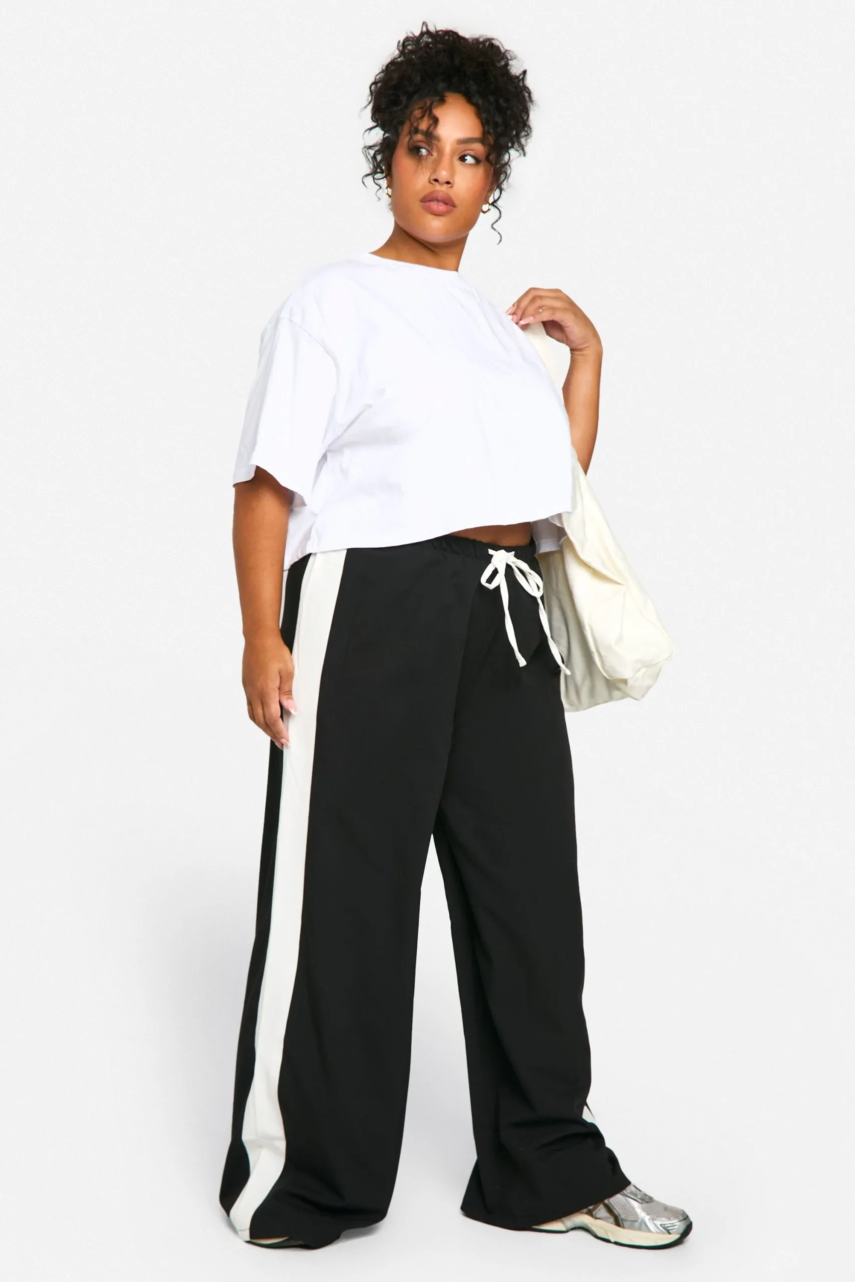 Plus Drawstring Waist Side Stripe Trouser