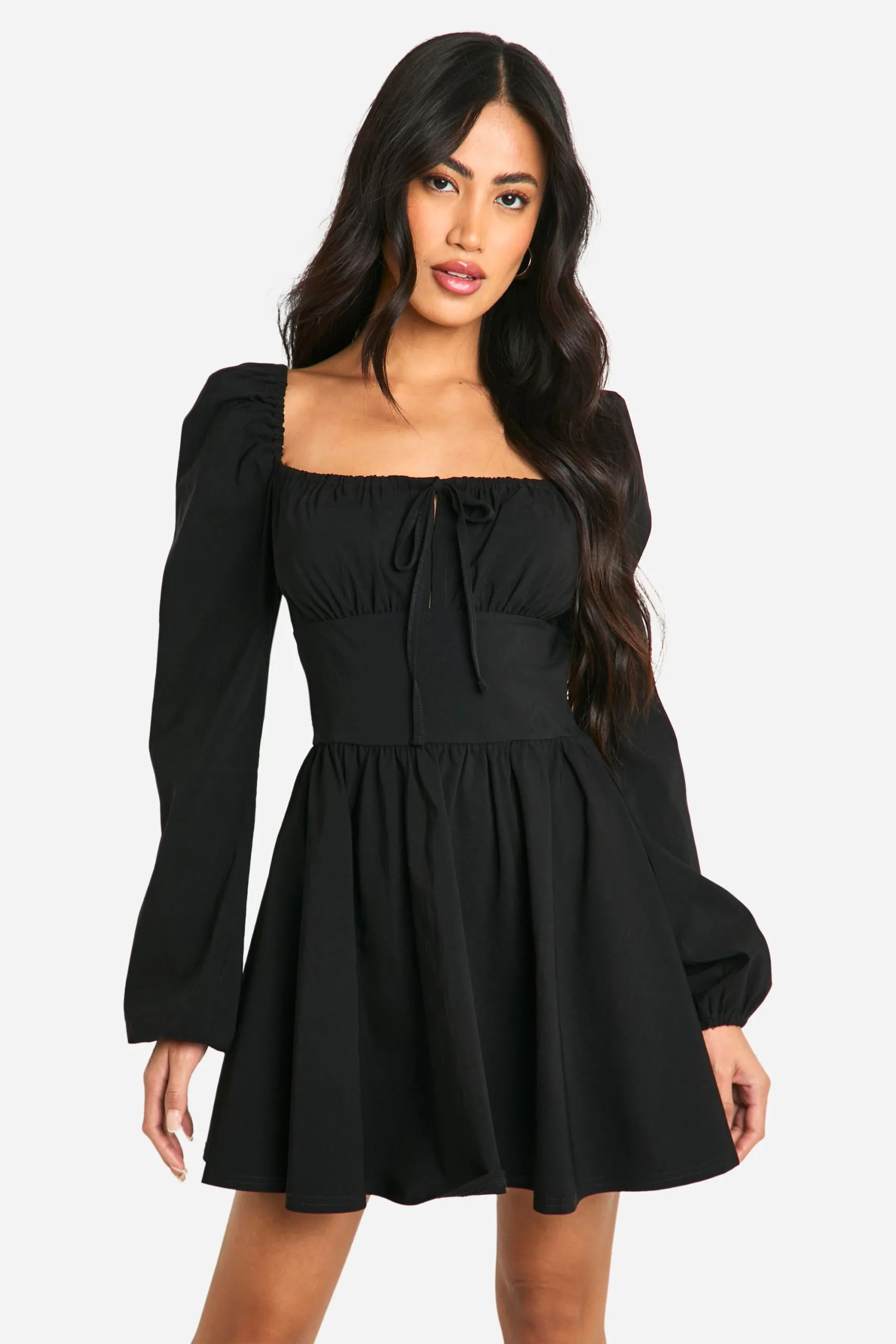 Tie Front Long Sleeve Mini Dress