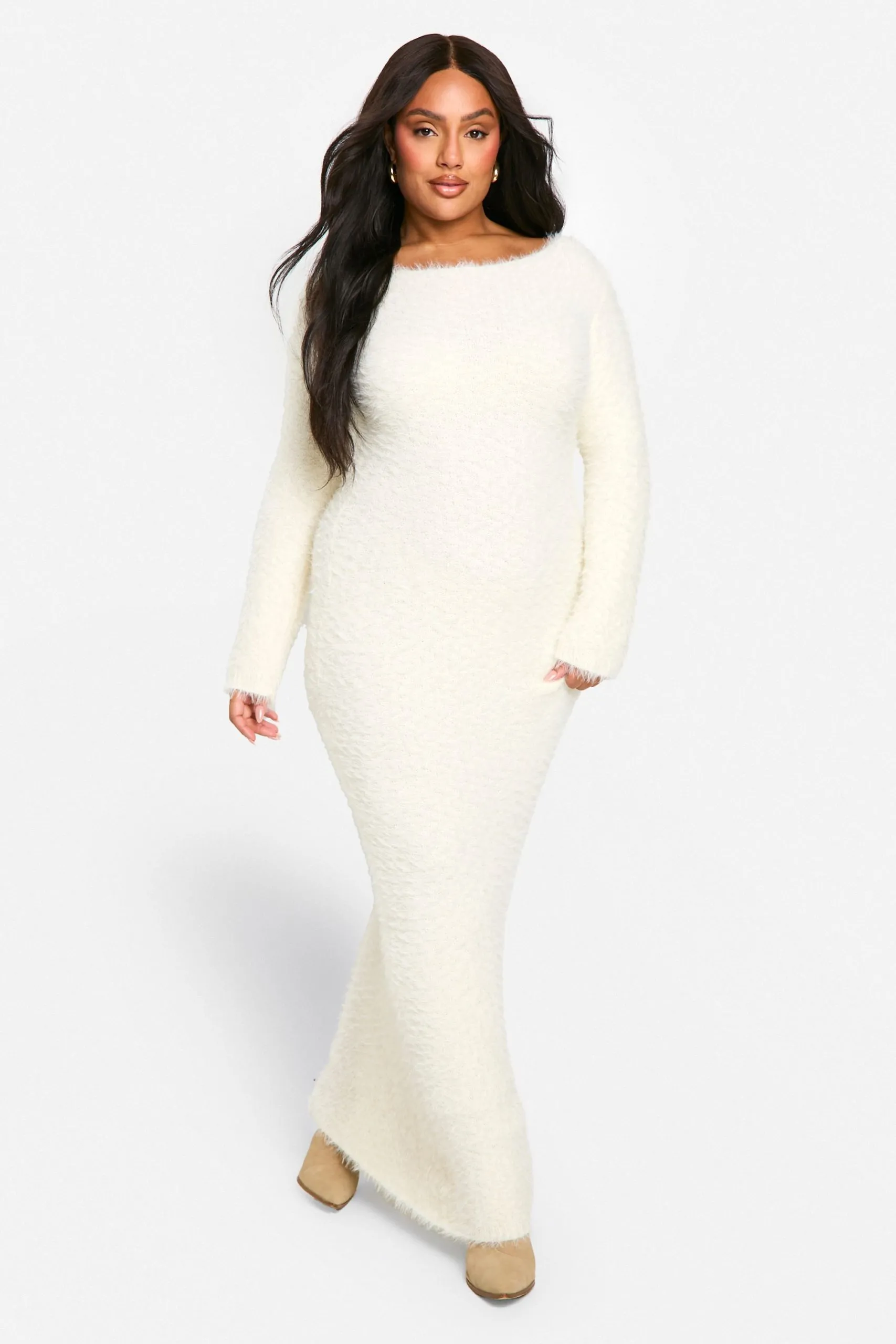 Plus Knitted Long Sleeve Maxi Dress