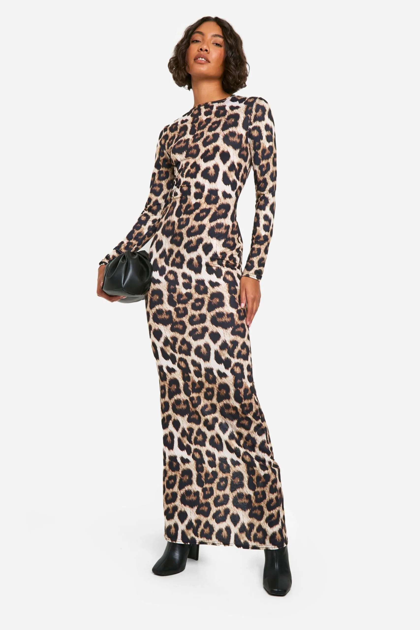 Tall Leopard Long Sleeve Column Maxi Dress