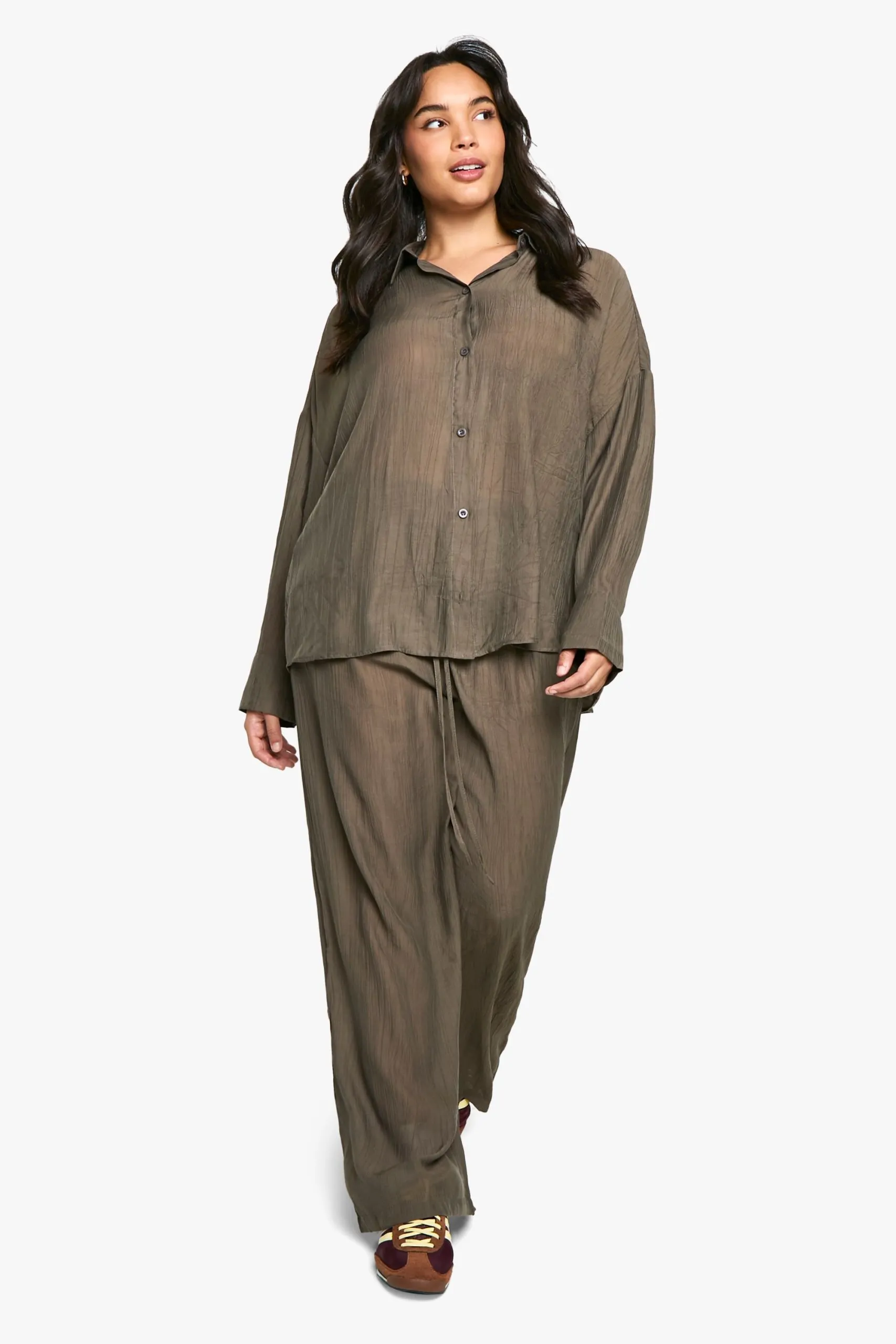 Plus Woven Textured Shirt & Trouser Co Ord