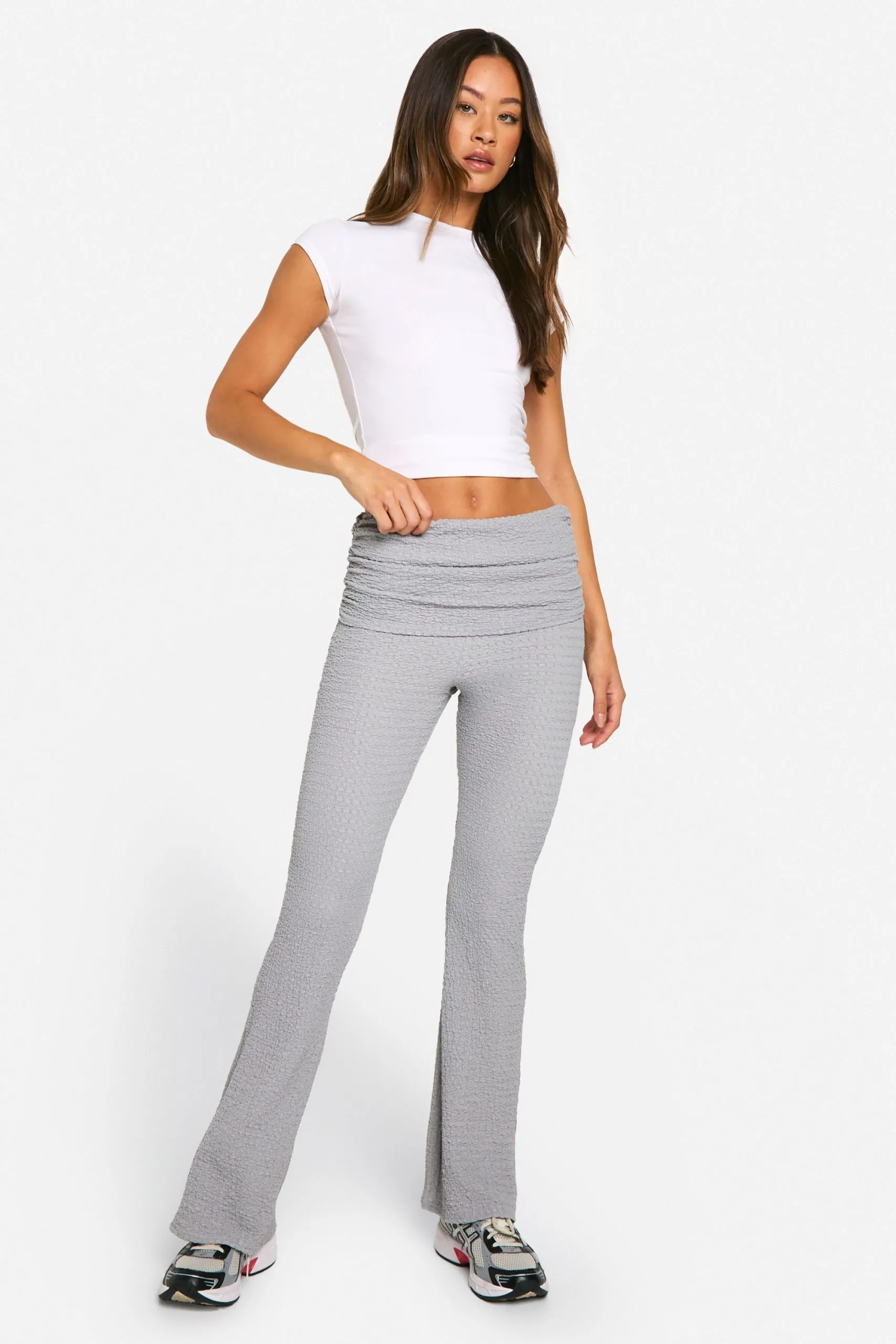 Tall Fold Over Waistband Crinkle Flare Trouser