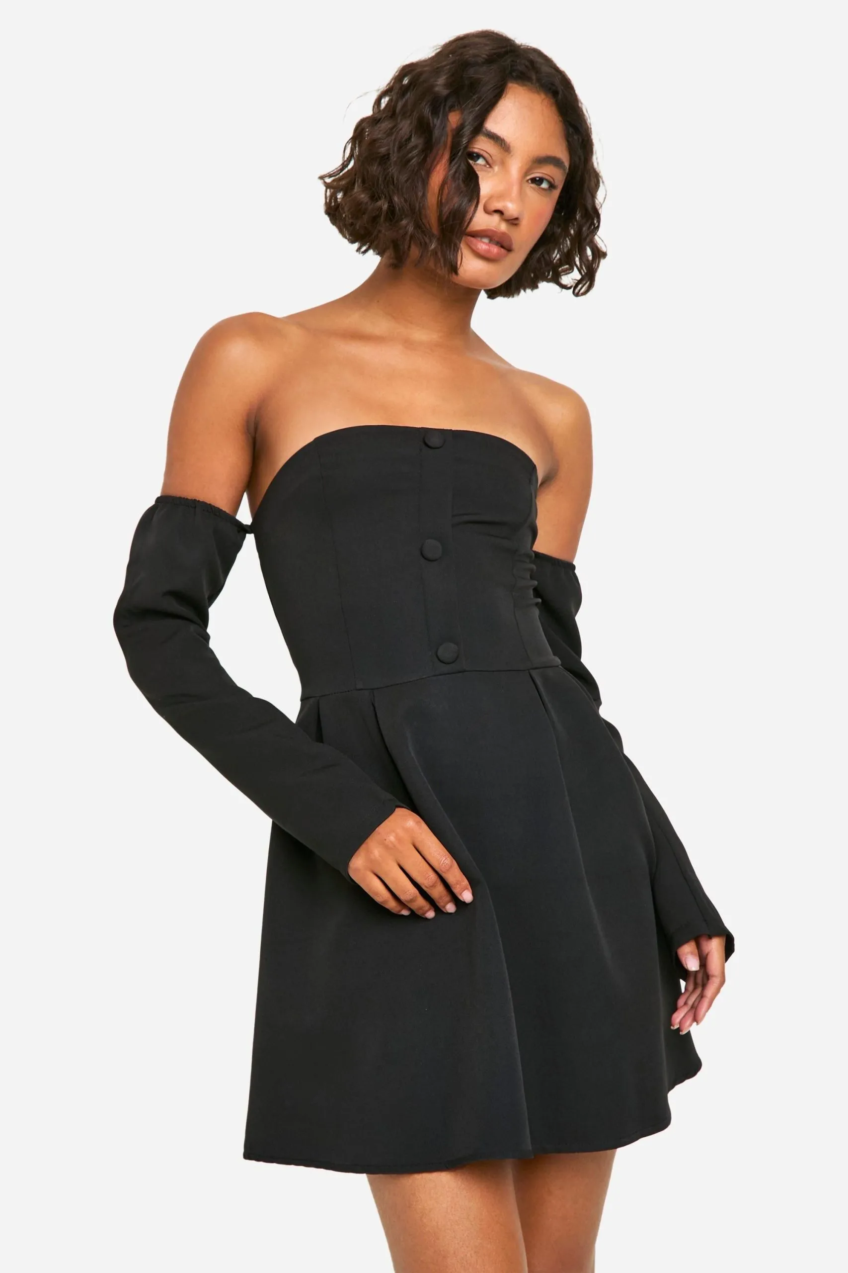 Tall A-Line Bardot Long Sleeve Mini Dress