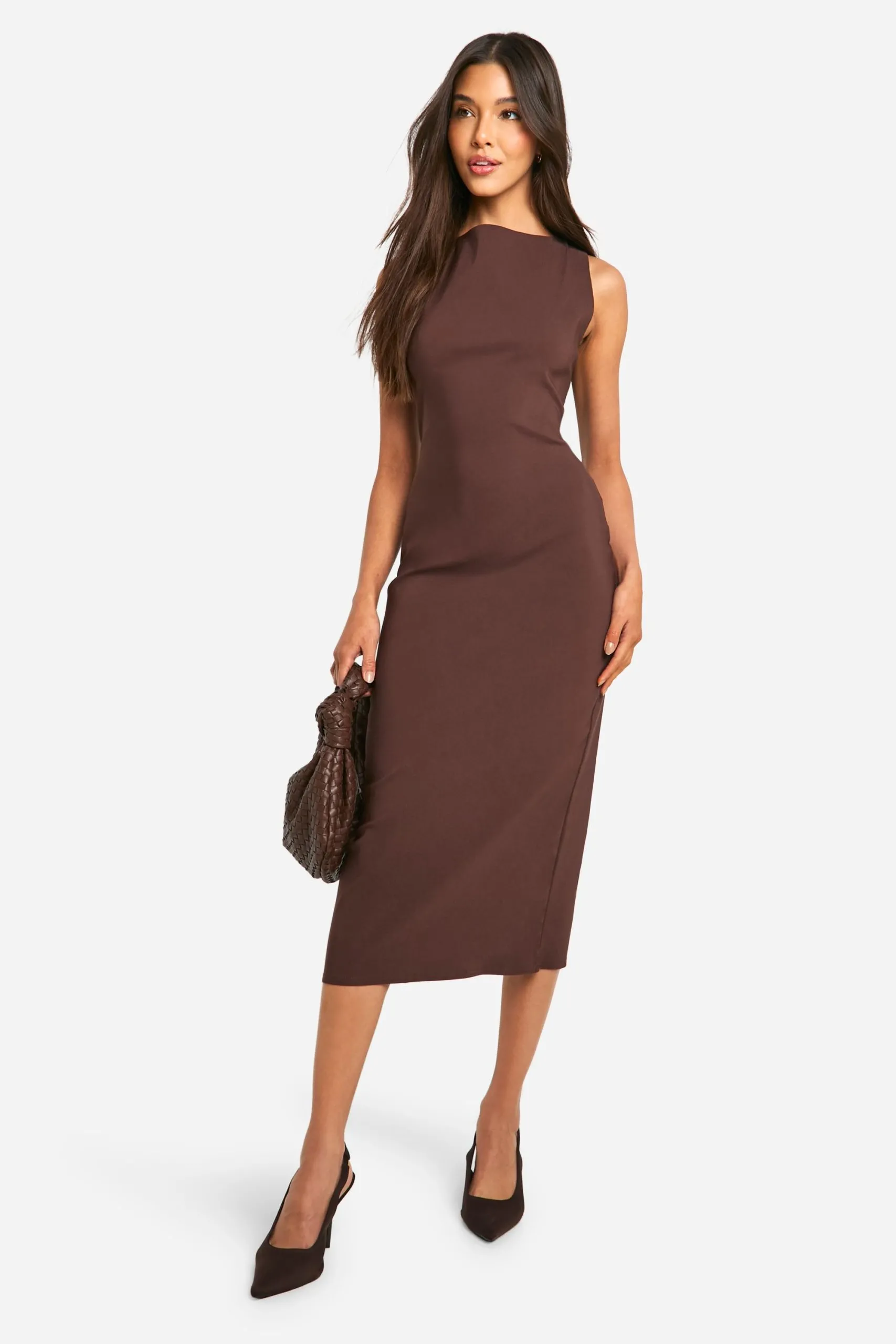Slash Neck Tailored Midi Dress