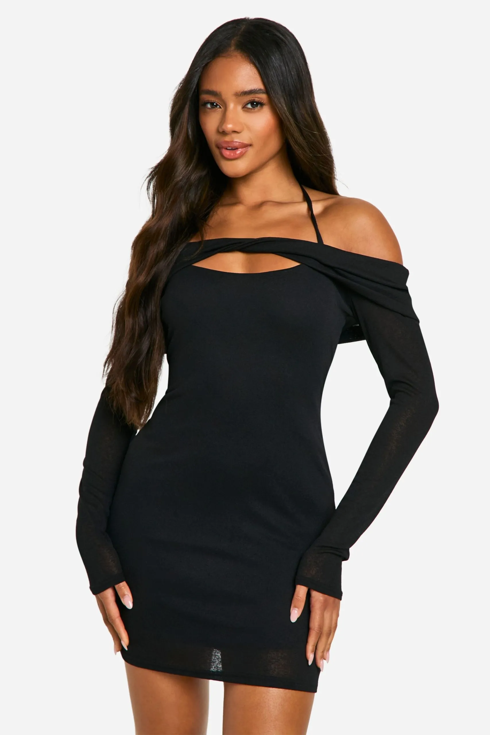 Textured Bardot Mini Dress