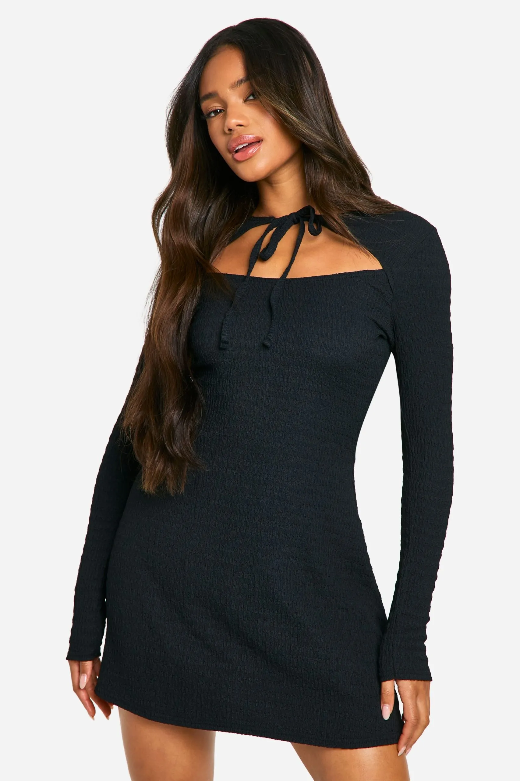 Textured Tie Front Skater Dress