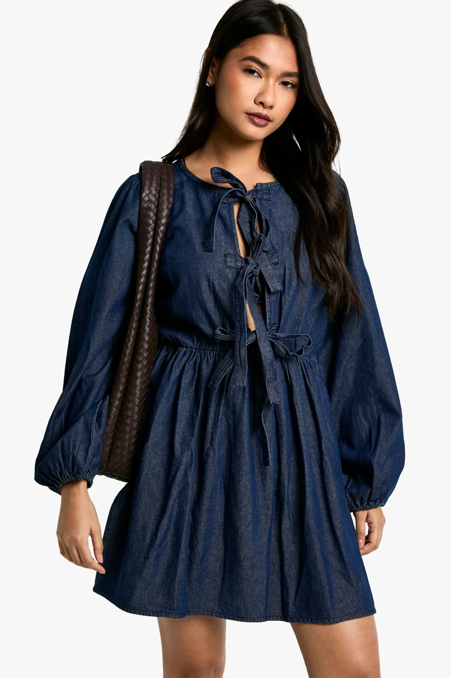Tie Detail Denim Dress