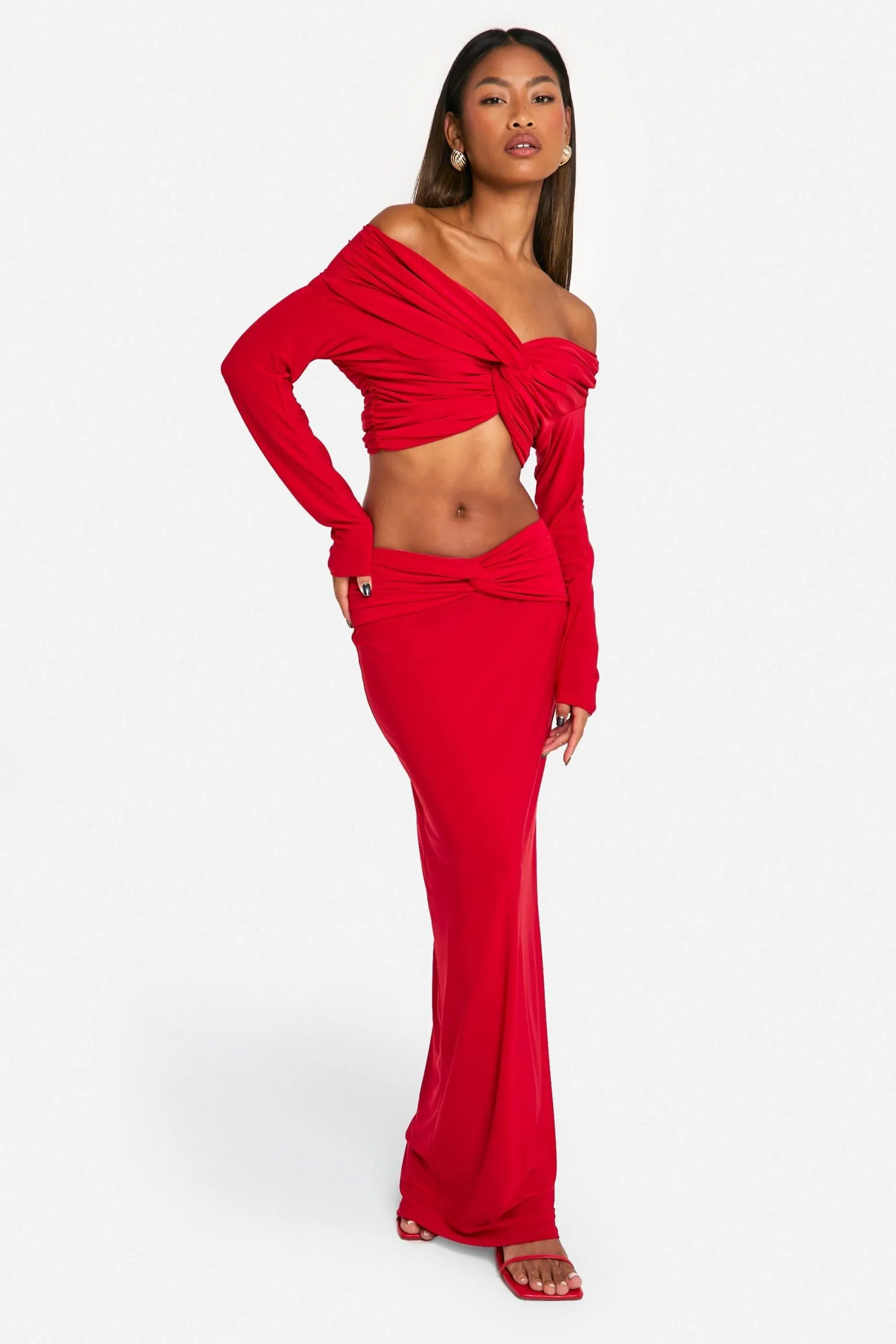 Double Layer Slinky Knot Front Maxi Skirt