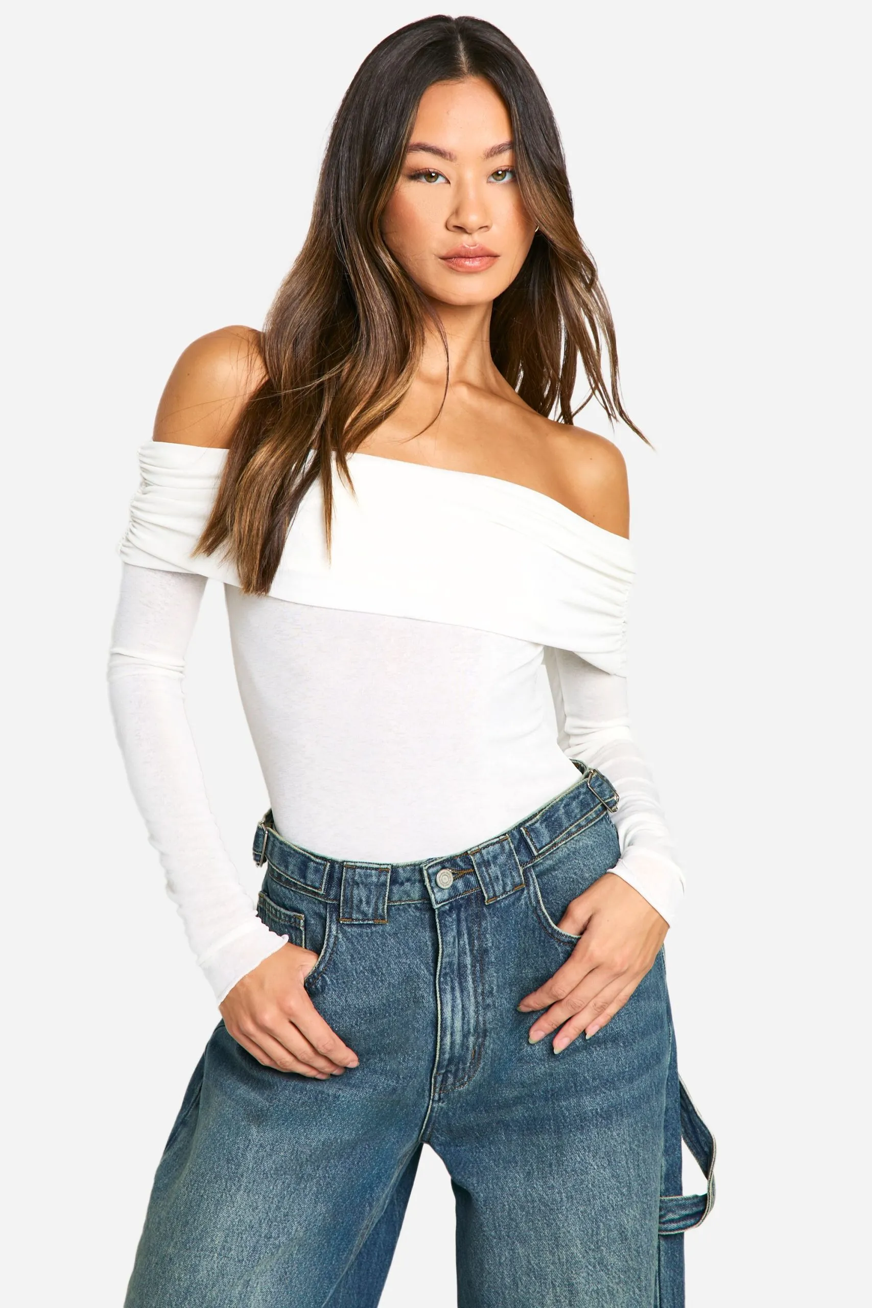 Tall Foldover Textured Sheer Bodysuit