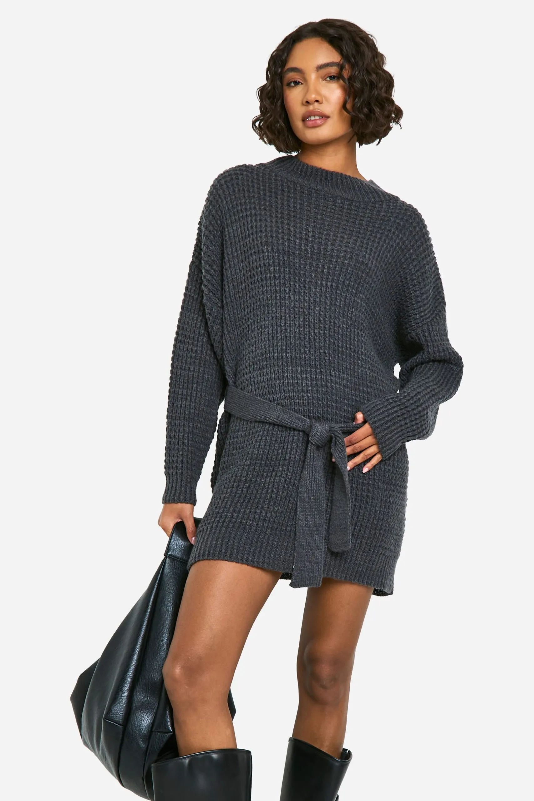 Tall Belted Knitted Jumper Dress