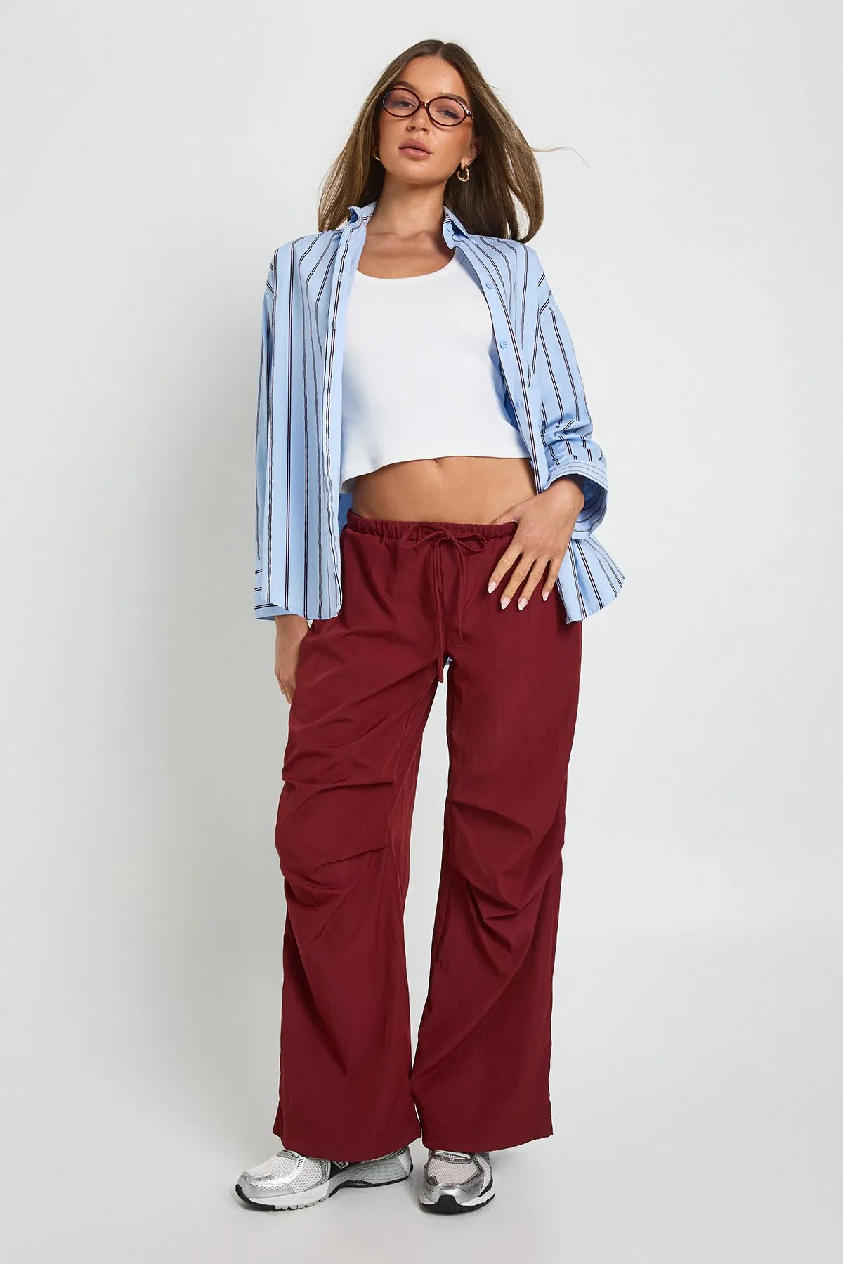 Woven Nylon Wide Leg Parachute Trouser