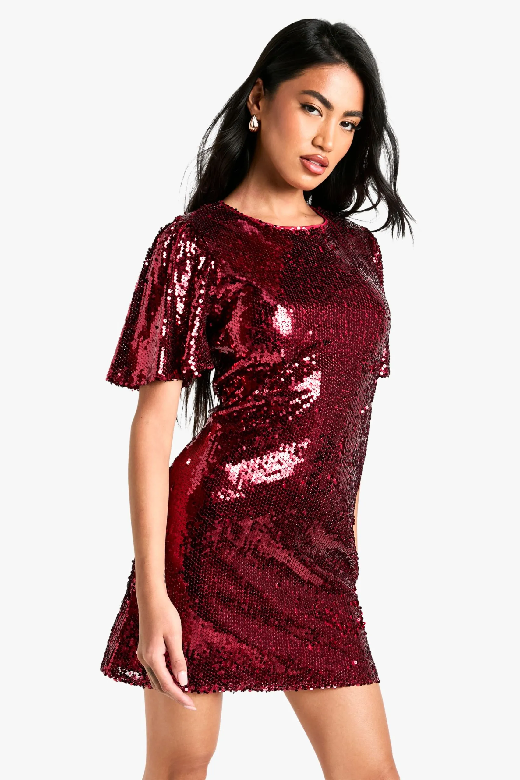 Sequin Angel Sleeve Mini Dress