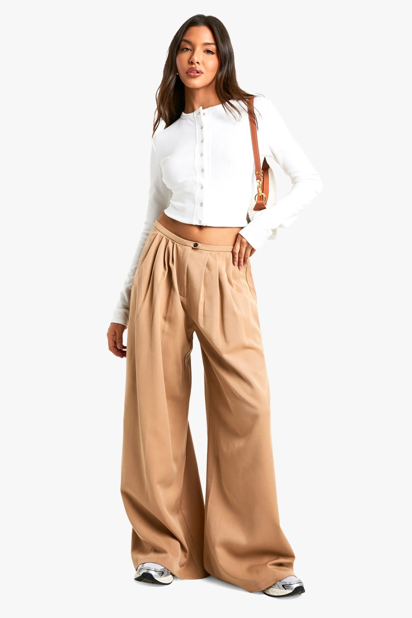 Pleated Woven Wide Leg Trouser