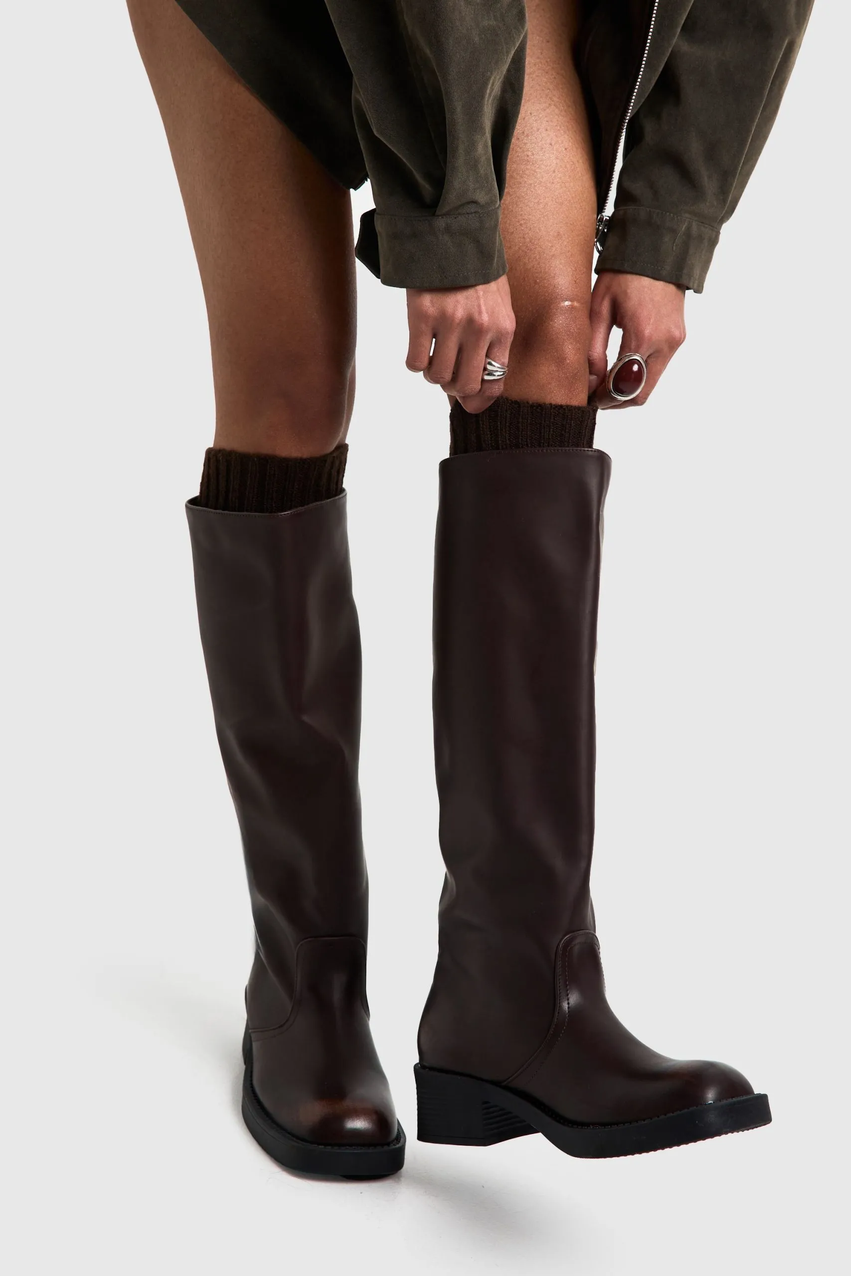 Distressed Column Knee High Boots
