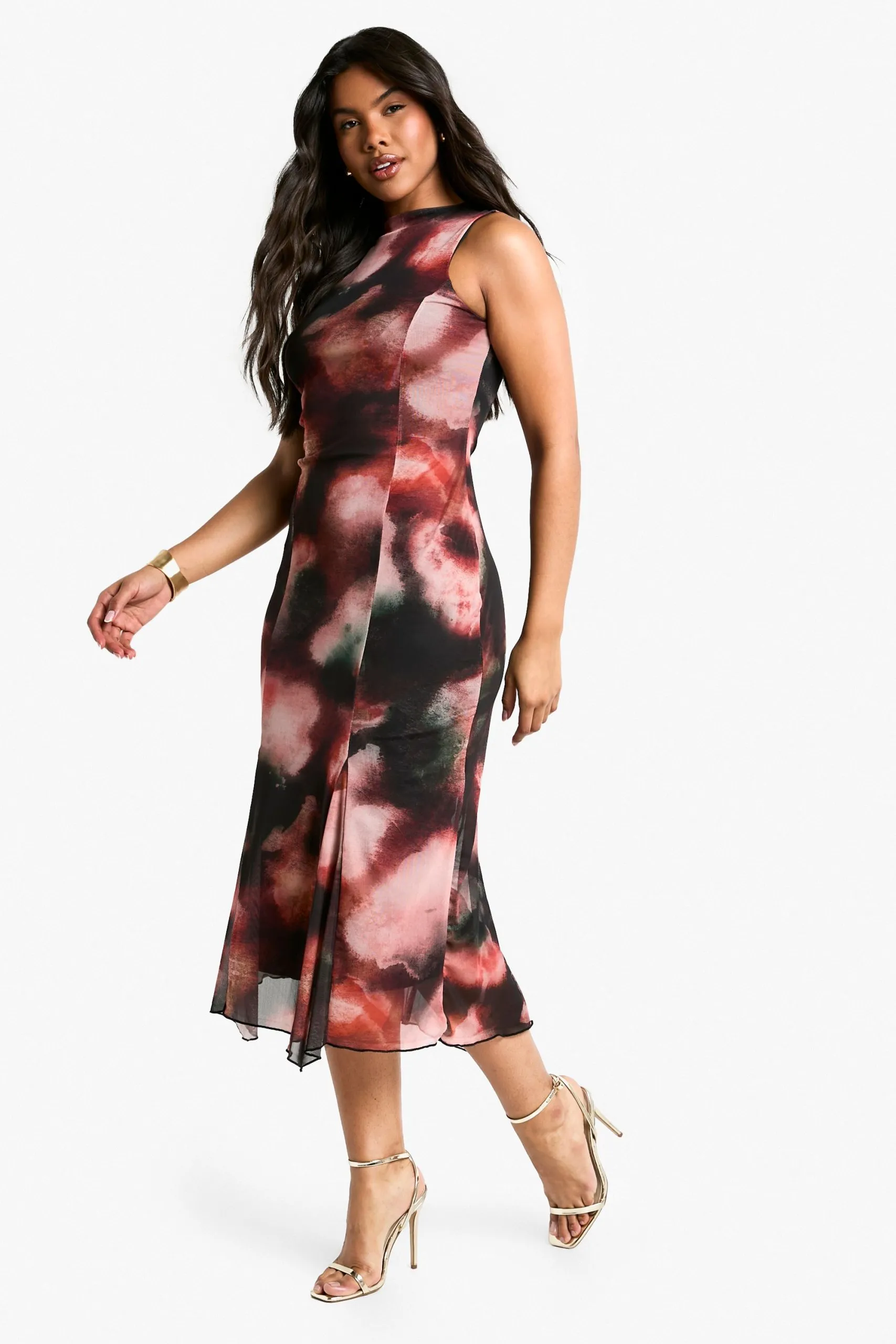 Abstract Godet Hem Midaxi Dress