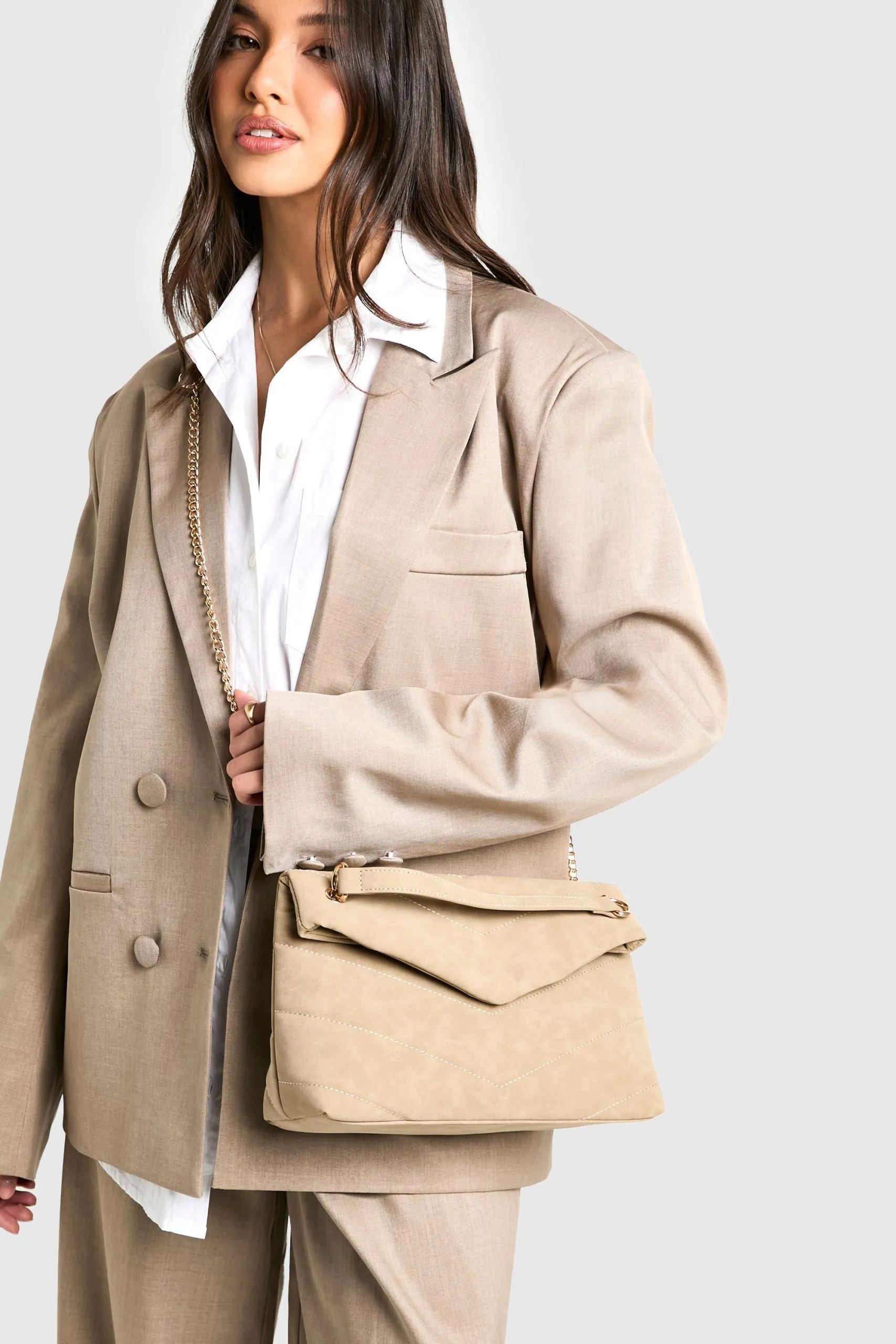 Fold Over Chain Handle Cross Body Bag