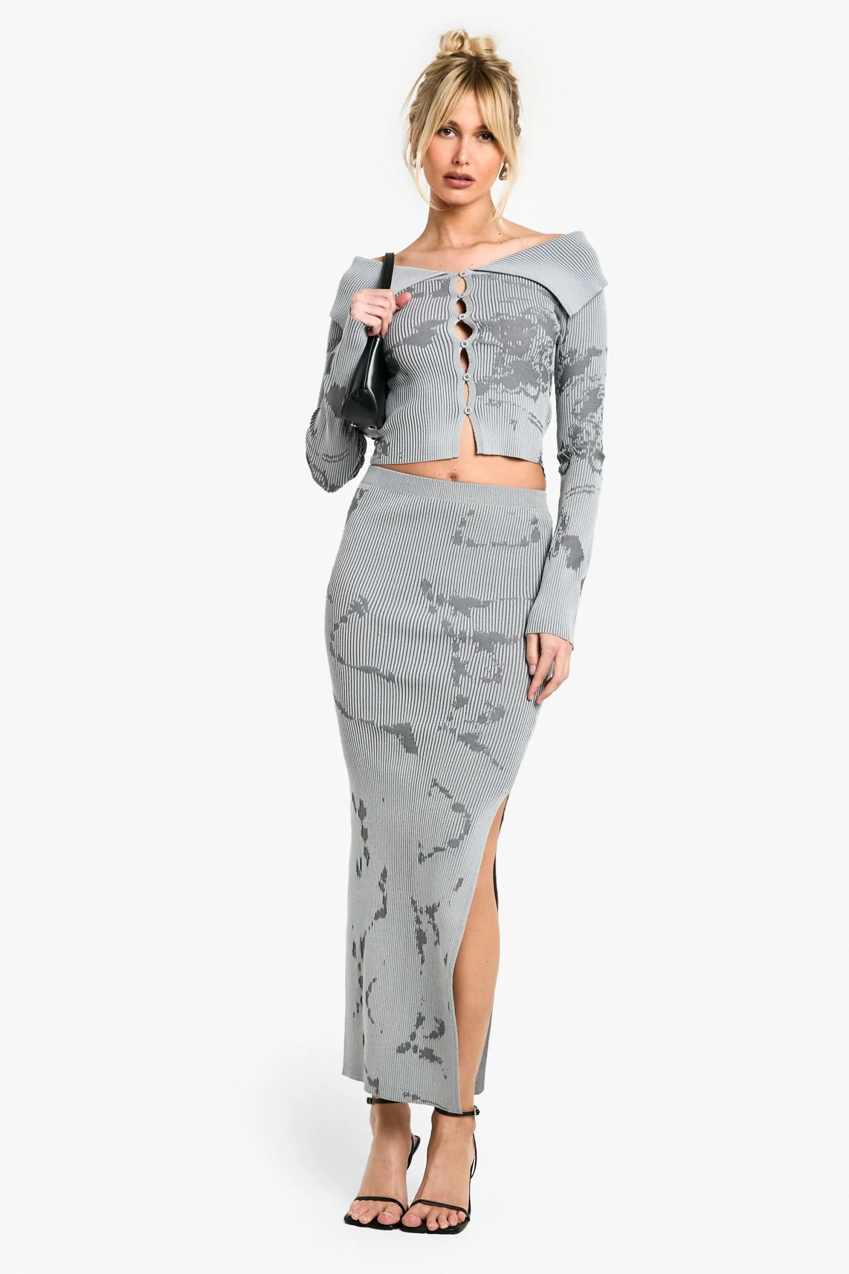 Abstract Floral Knitted Skirt Co-ord