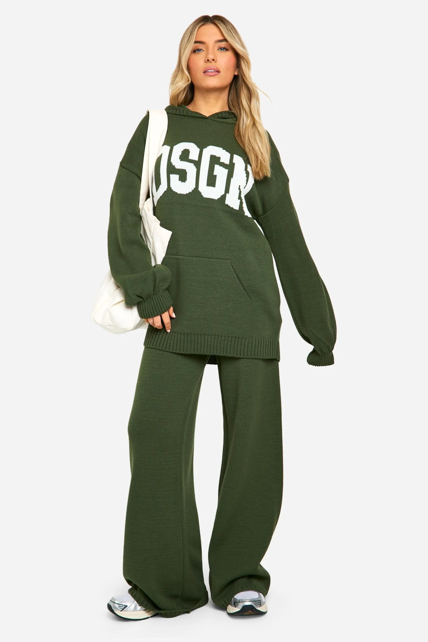 DSGN Studio Knitted Oversized Hoodie And Wide Leg Trouser Set