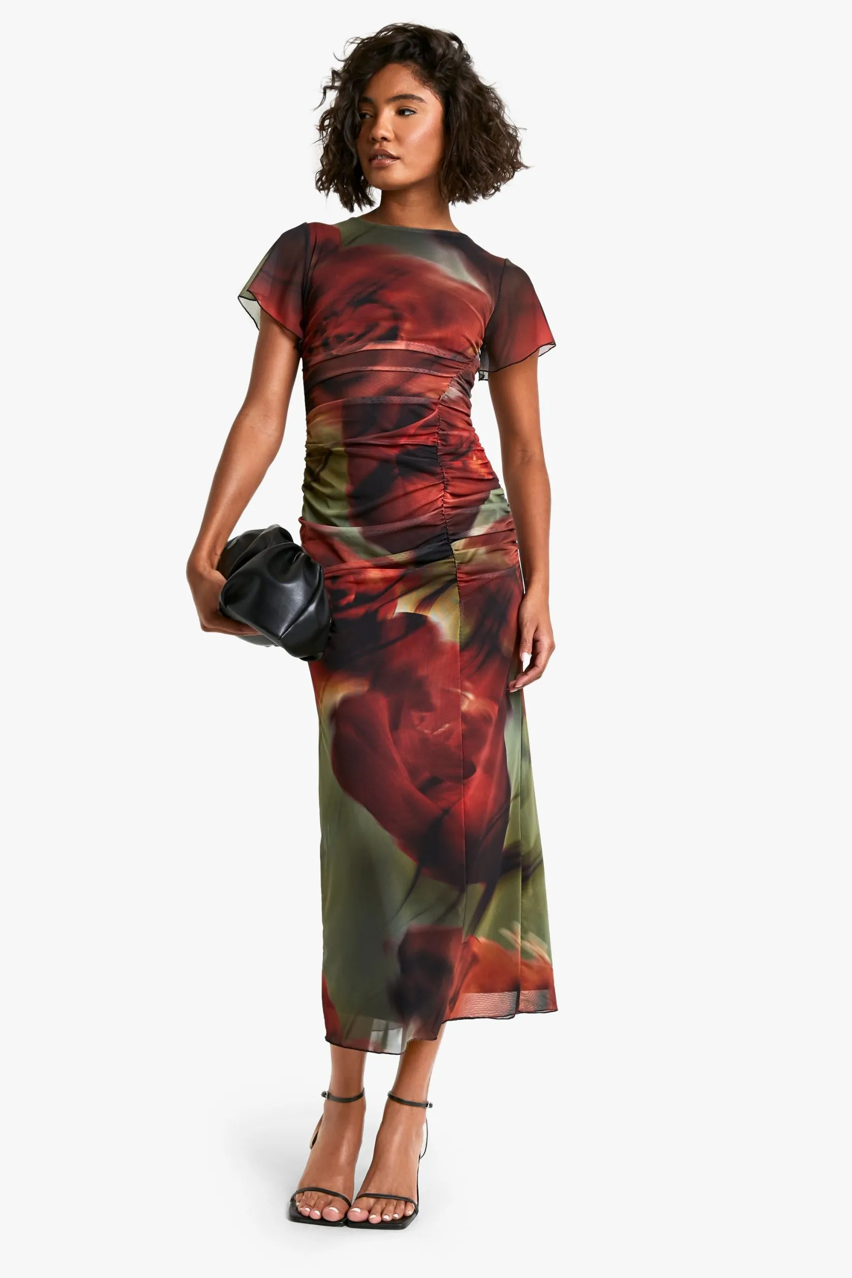 Tall Bold Floral Ruched Drape Midaxi Dress